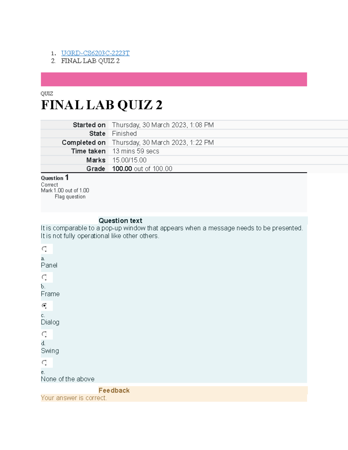 UGRD-CS6203 C Object Oriented Programming Final Lab Quiz 2 - 1. UGRD ...