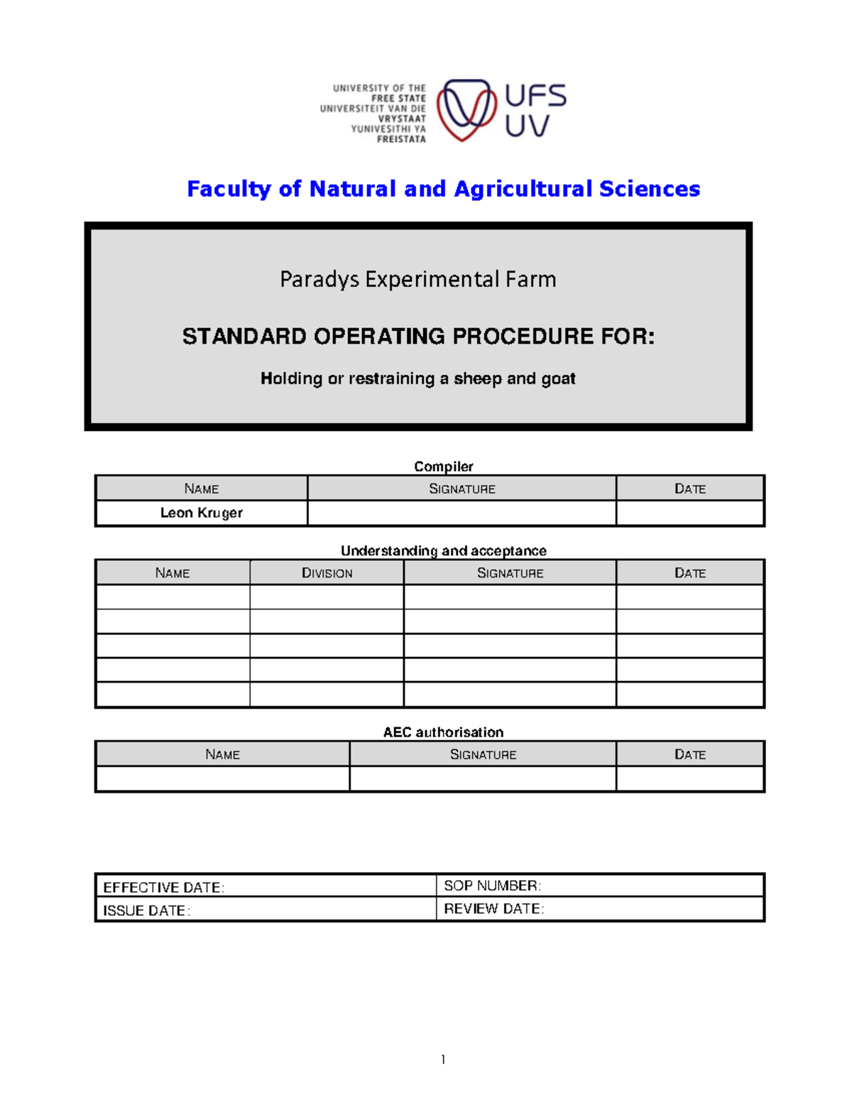PEF SOP 2 Holding or restraining a sheep or goat - ANIG2613 - 1 Faculty ...