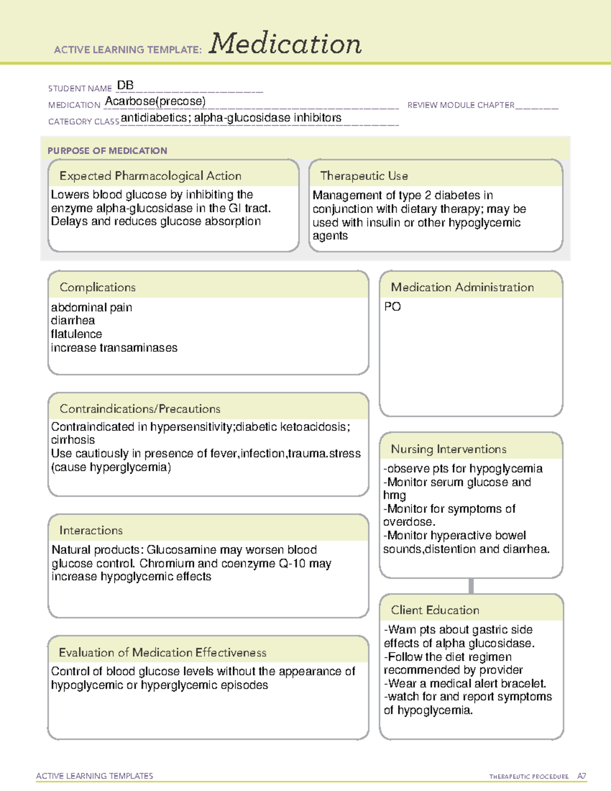 Acarbose - ACTIVE LEARNING TEMPLATES TherapeuTic procedure A Medication ...