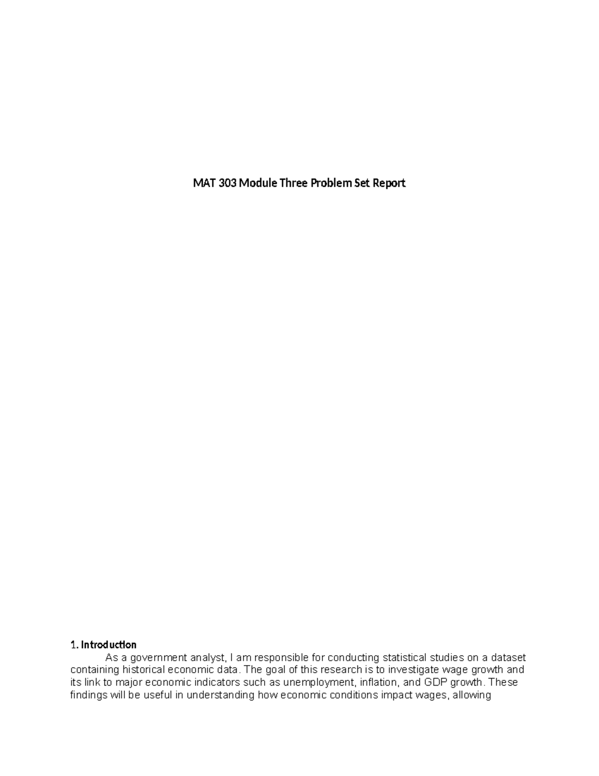 MAT 303 Module Three Problem Set Report - The goal of this research is ...