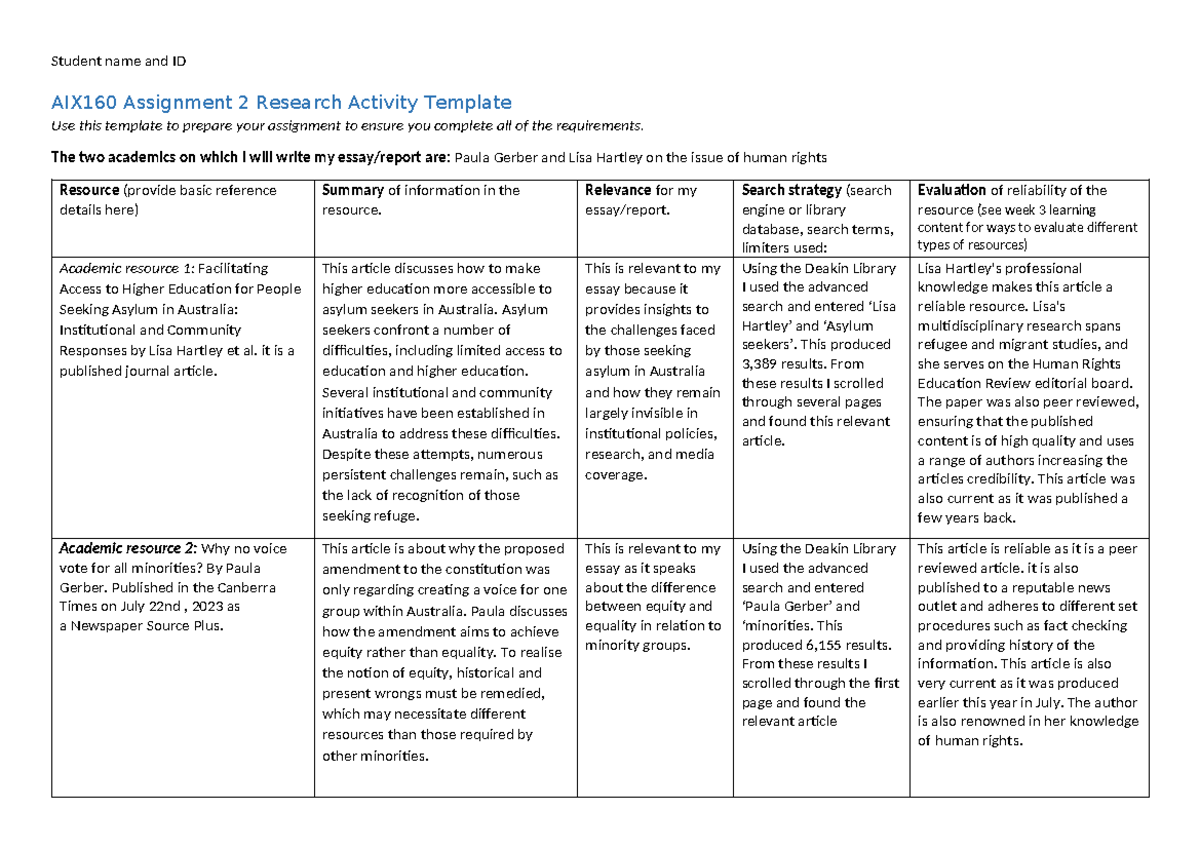 T32021-Assignment 2 Research Activity Template - Student name and ID ...