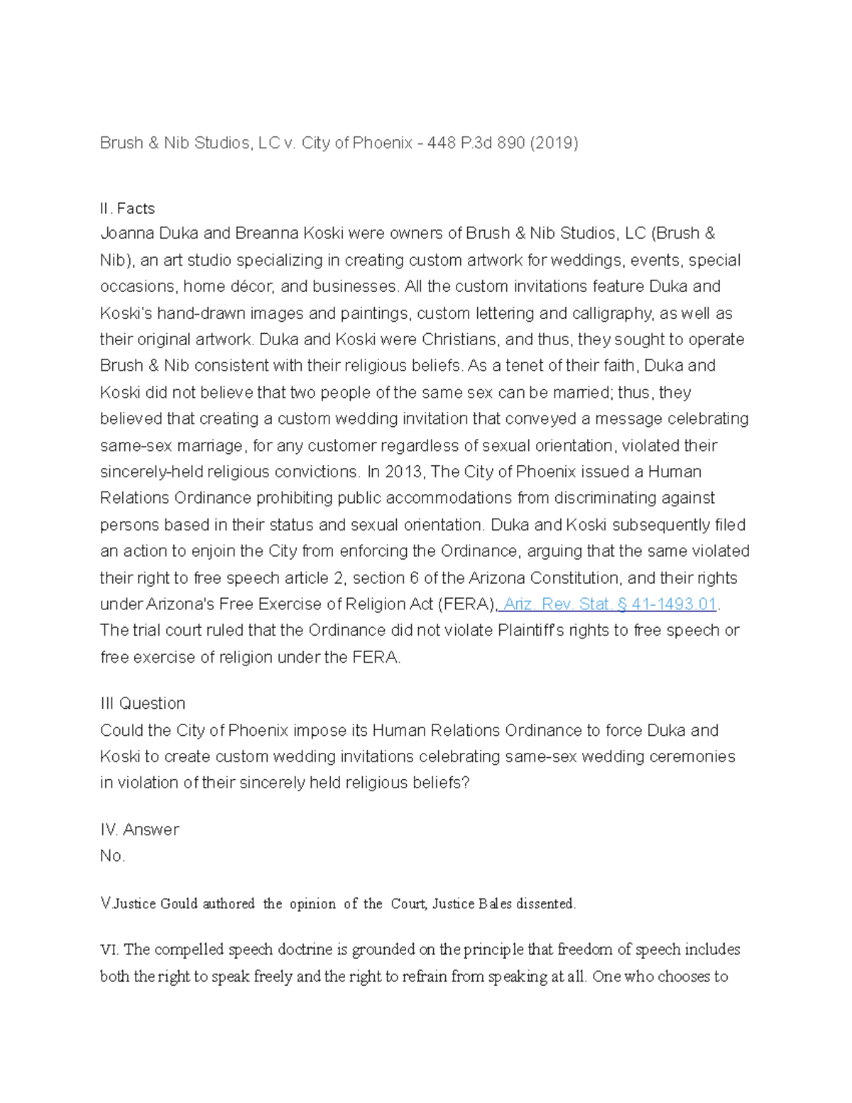 Brush & Nib Studios, LC v. City of Phoenix 448 P.3d 890 (2019