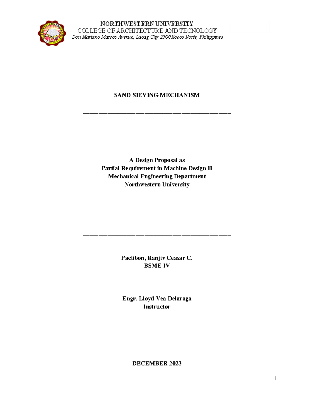 SAND Sieving Mechanism finale pdf - SAND SIEVING MECHANISM - Studocu