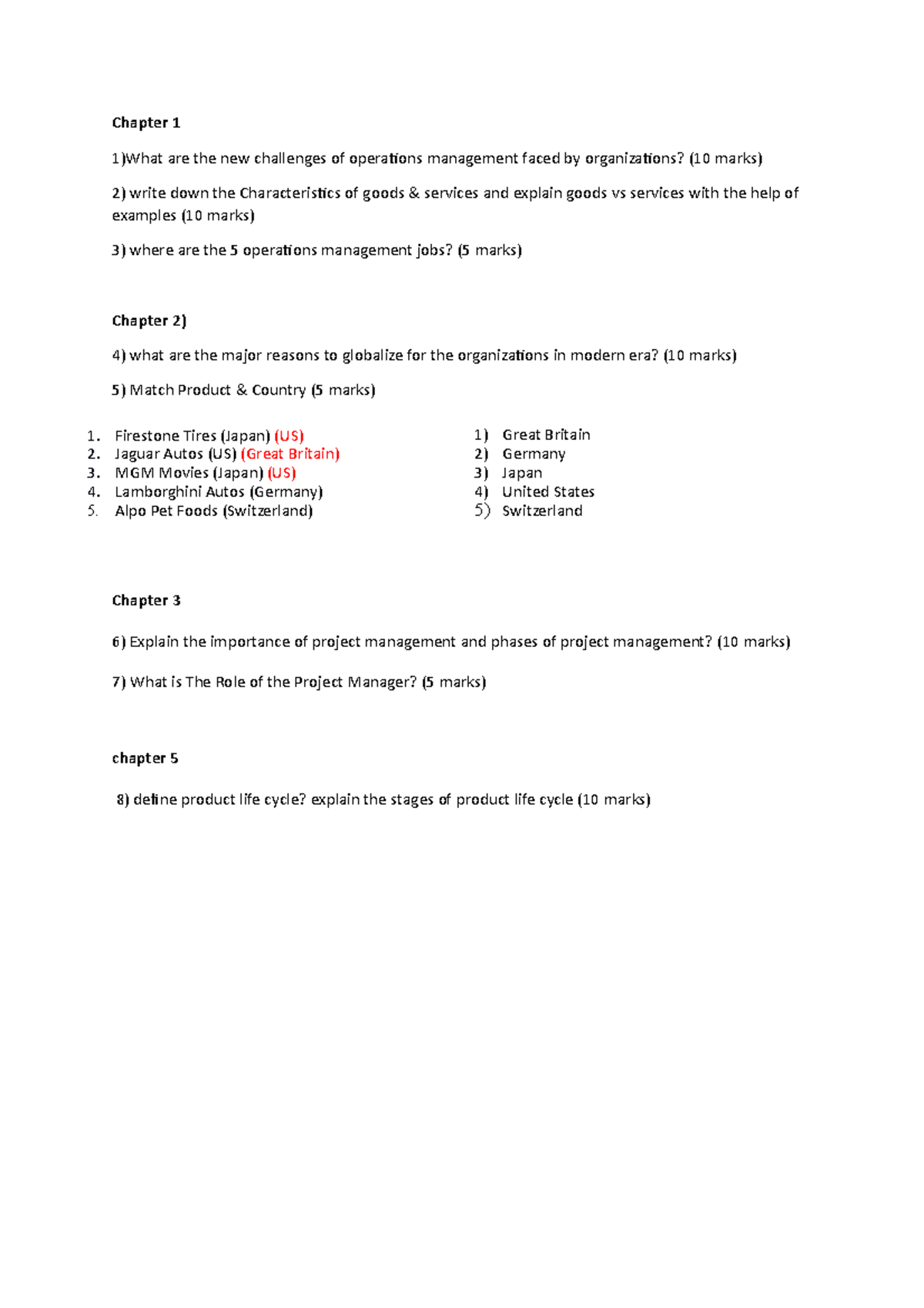 Operations Managment Questions Chapter 1 1 What Are The New