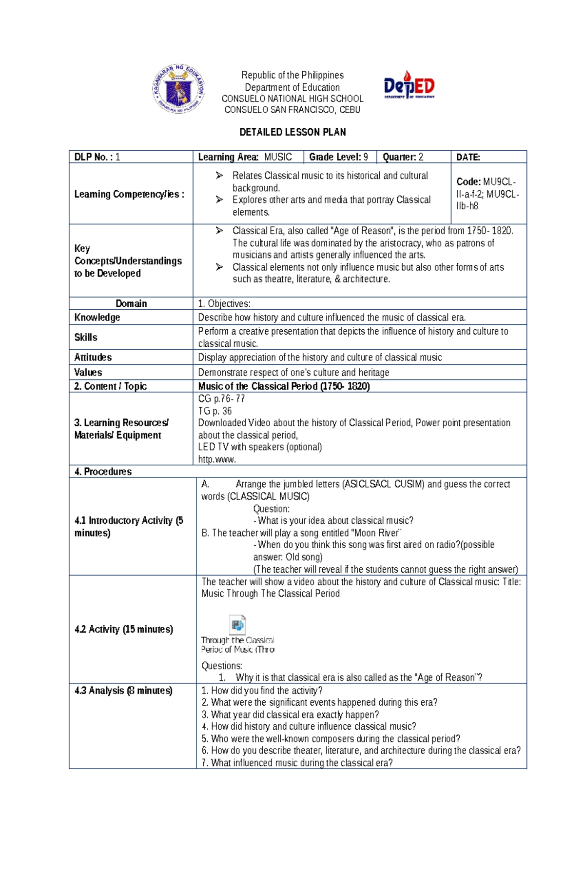 DLP - dlp - Republic of the Philippines Department of Education ...