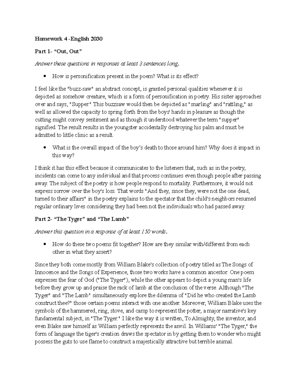 Homework-4-Litrature Spring 2023 - Homework 4 -English 2030 Part 1 ...