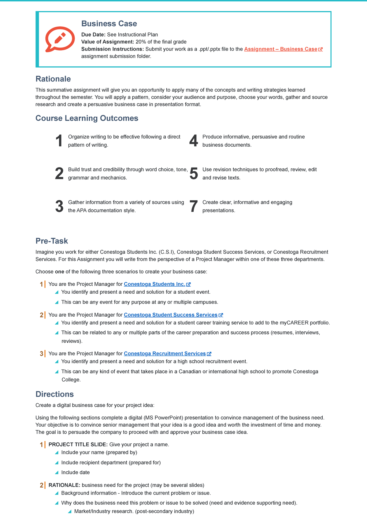 Assignment - Business Case Instructions - COMM8041-24W-Sec9-Effective ...