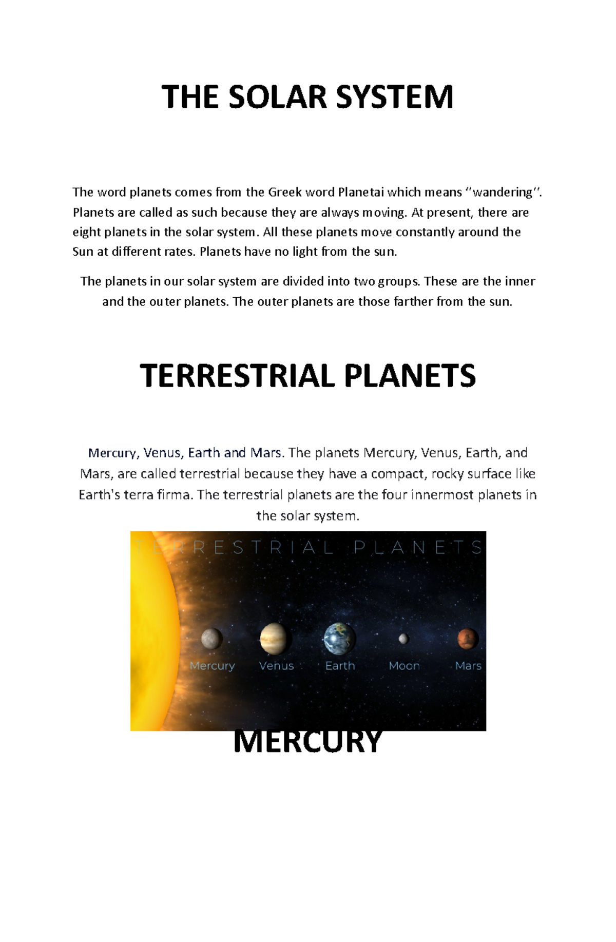 THE Solar System PART 1 - qwertyui - THE SOLAR SYSTEM The word planets ...