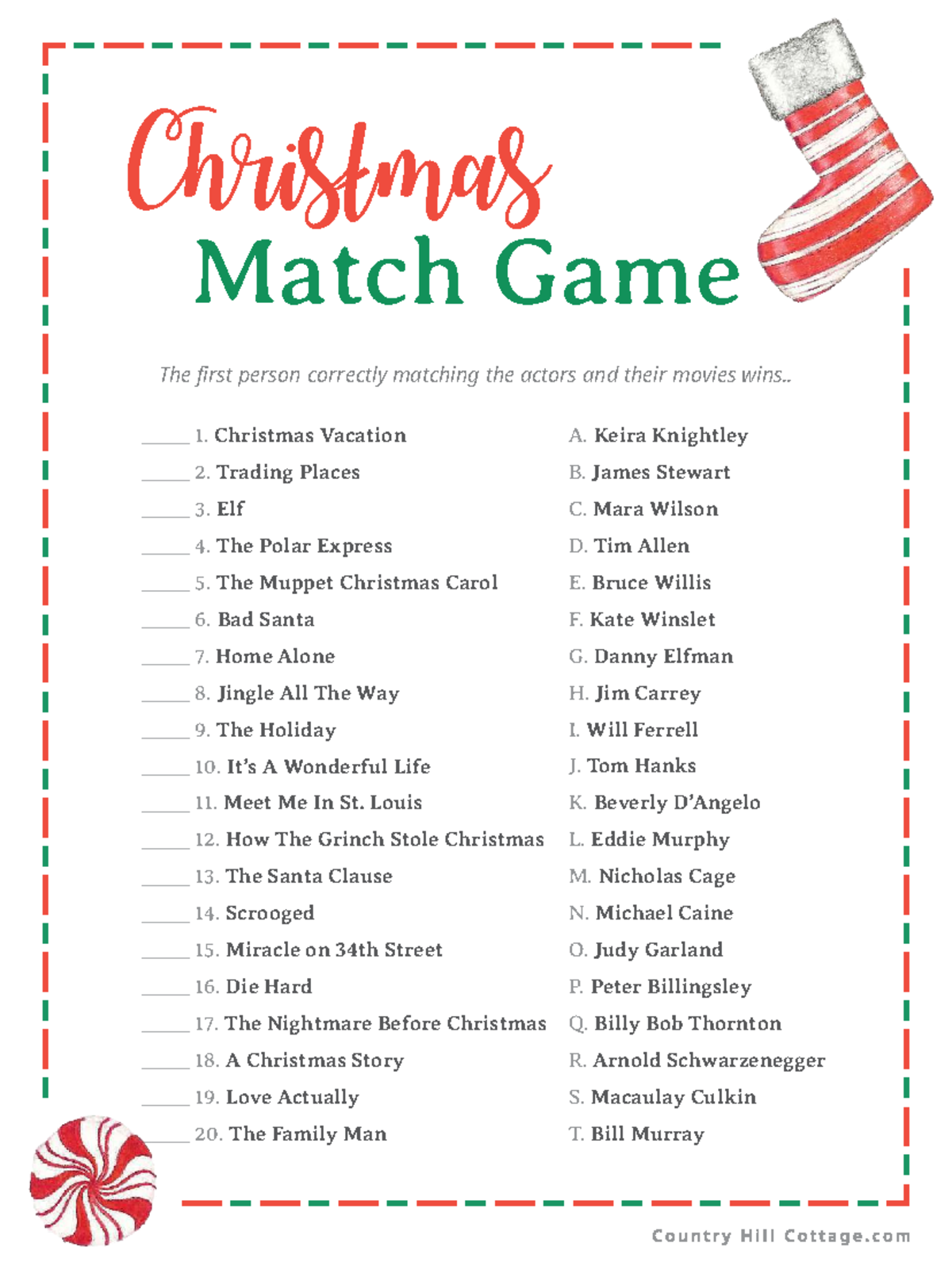 Country Hill Cottage Christmas Movie Matcha Game - ChrisCmas Match Game ...