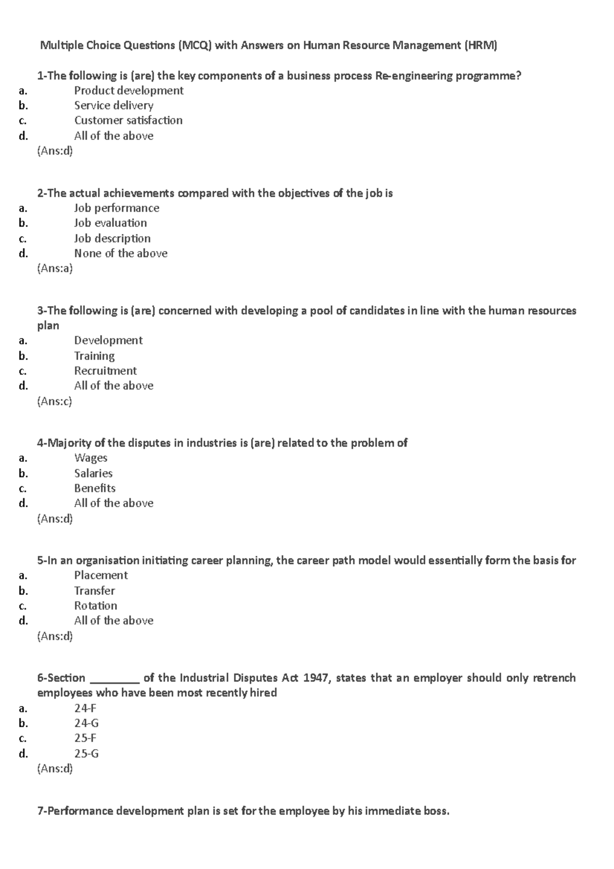 business plan mcqs with answers pdf