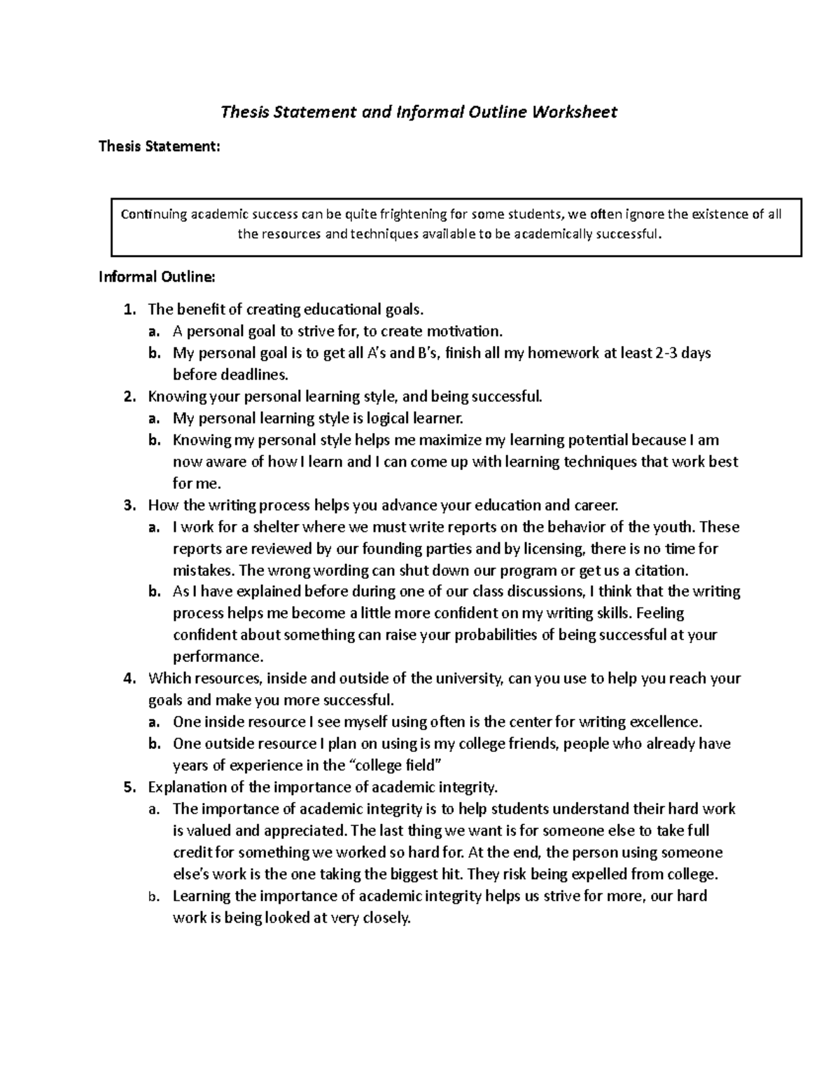 Gen 201 r6 thesis statement outline worksheet - Thesis Statement and ...