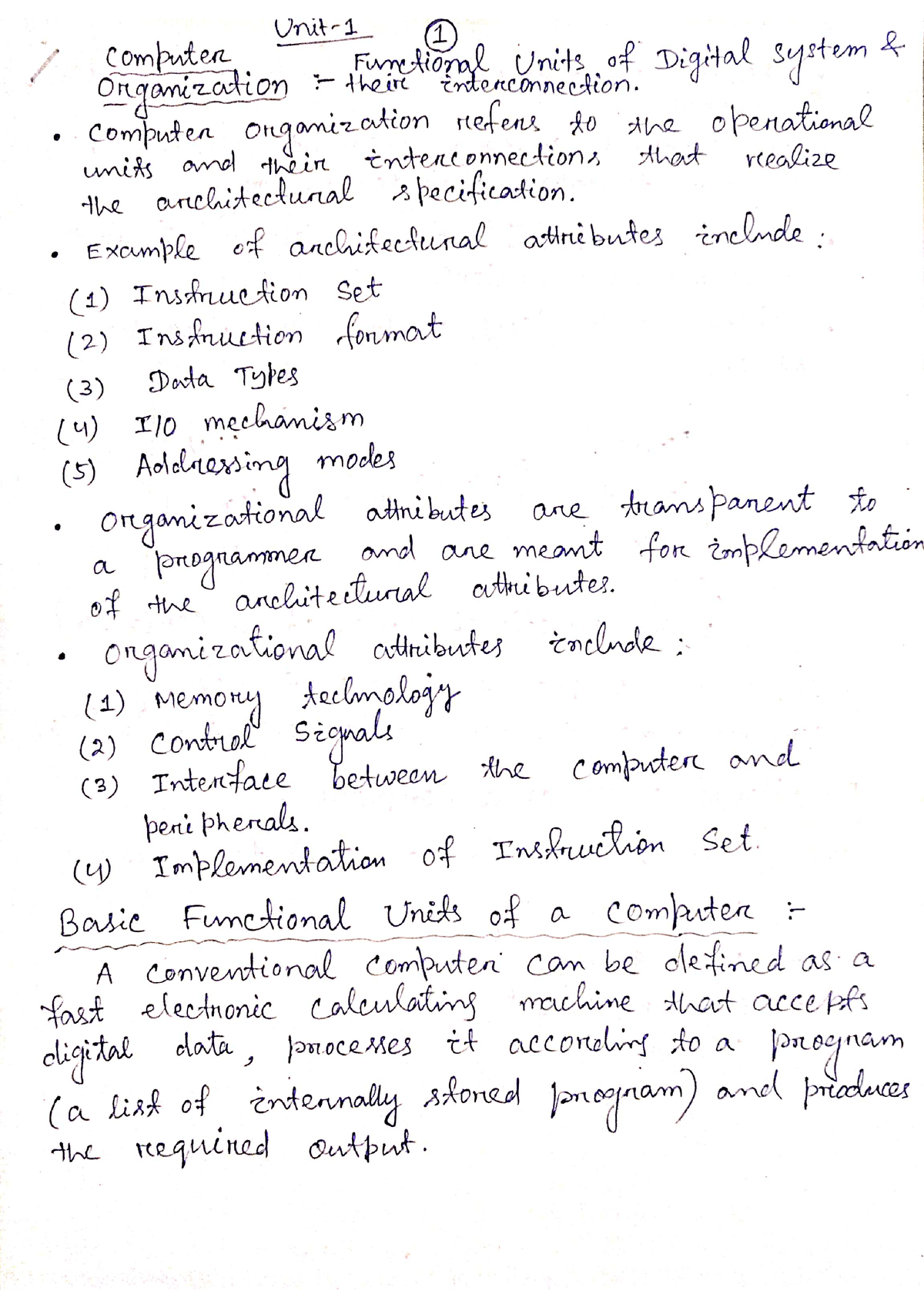 COA Unit1 Fuctional Units - B.tech CSE - Studocu