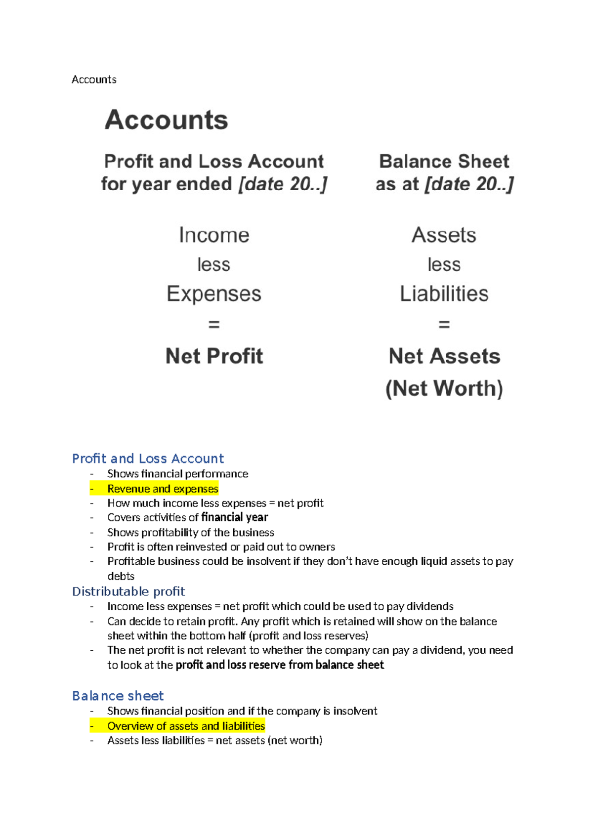 Company Accounts - Accounts Profit and Loss Account - Shows financial ...