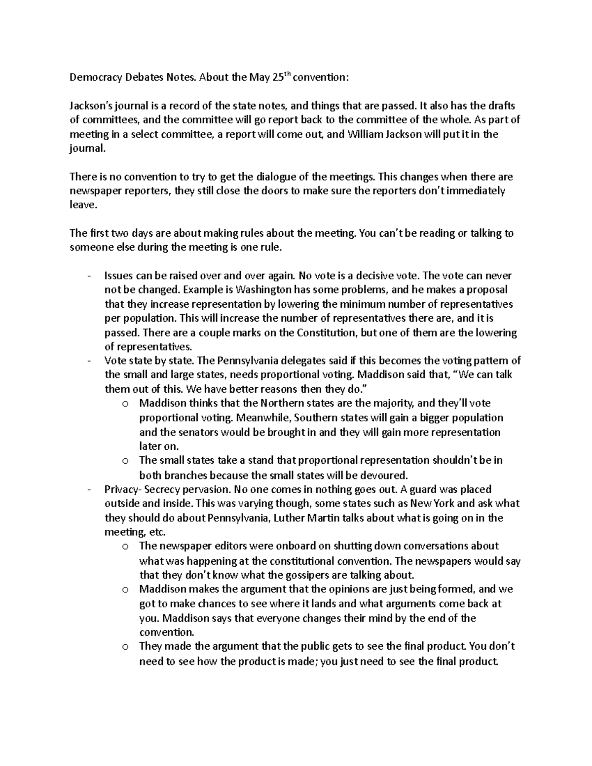 Democracy Debates Notes - About the May 25th convention: Jackson’s ...