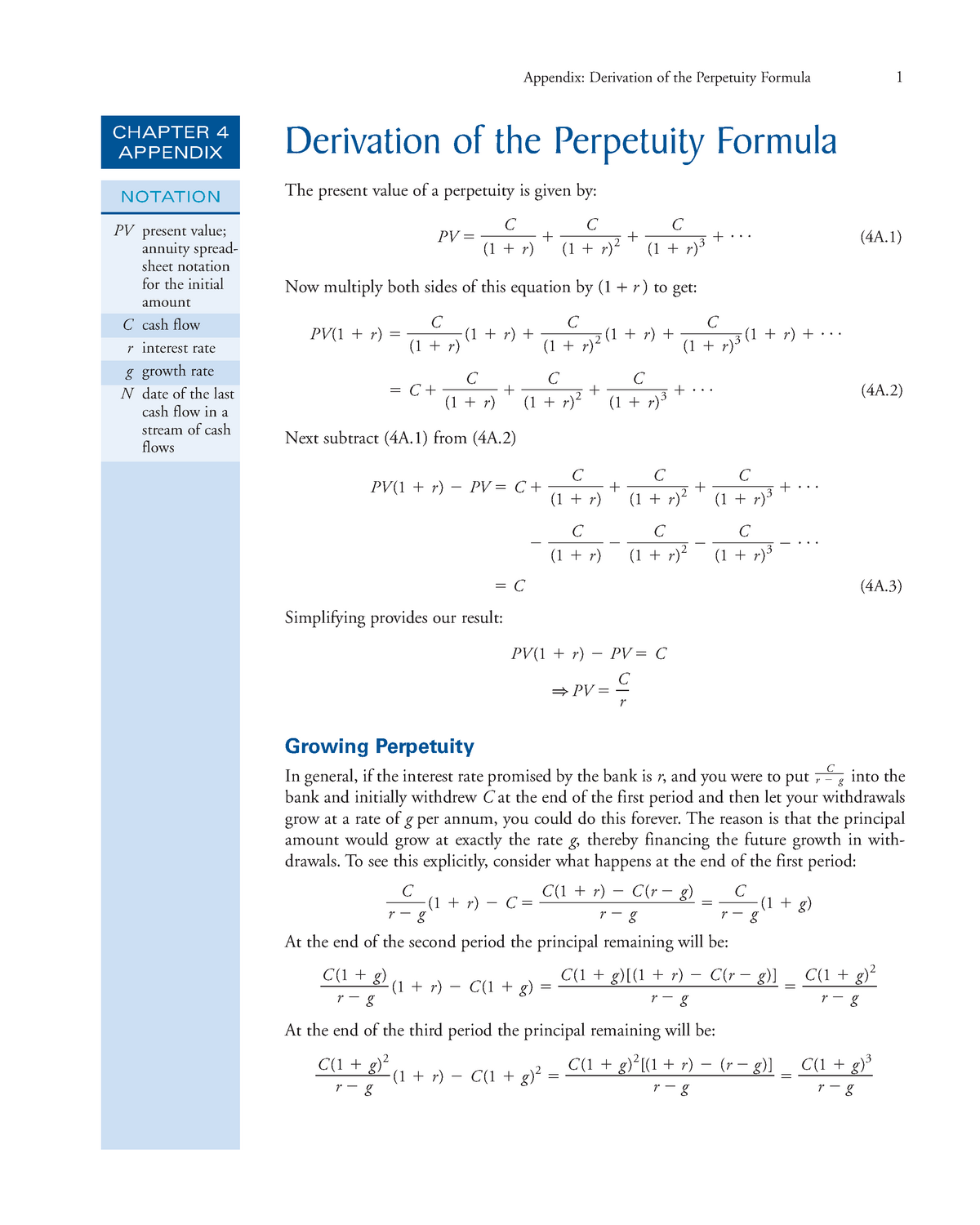 Derivation of perpetuity formula Derivation of the Perpetuity Formula