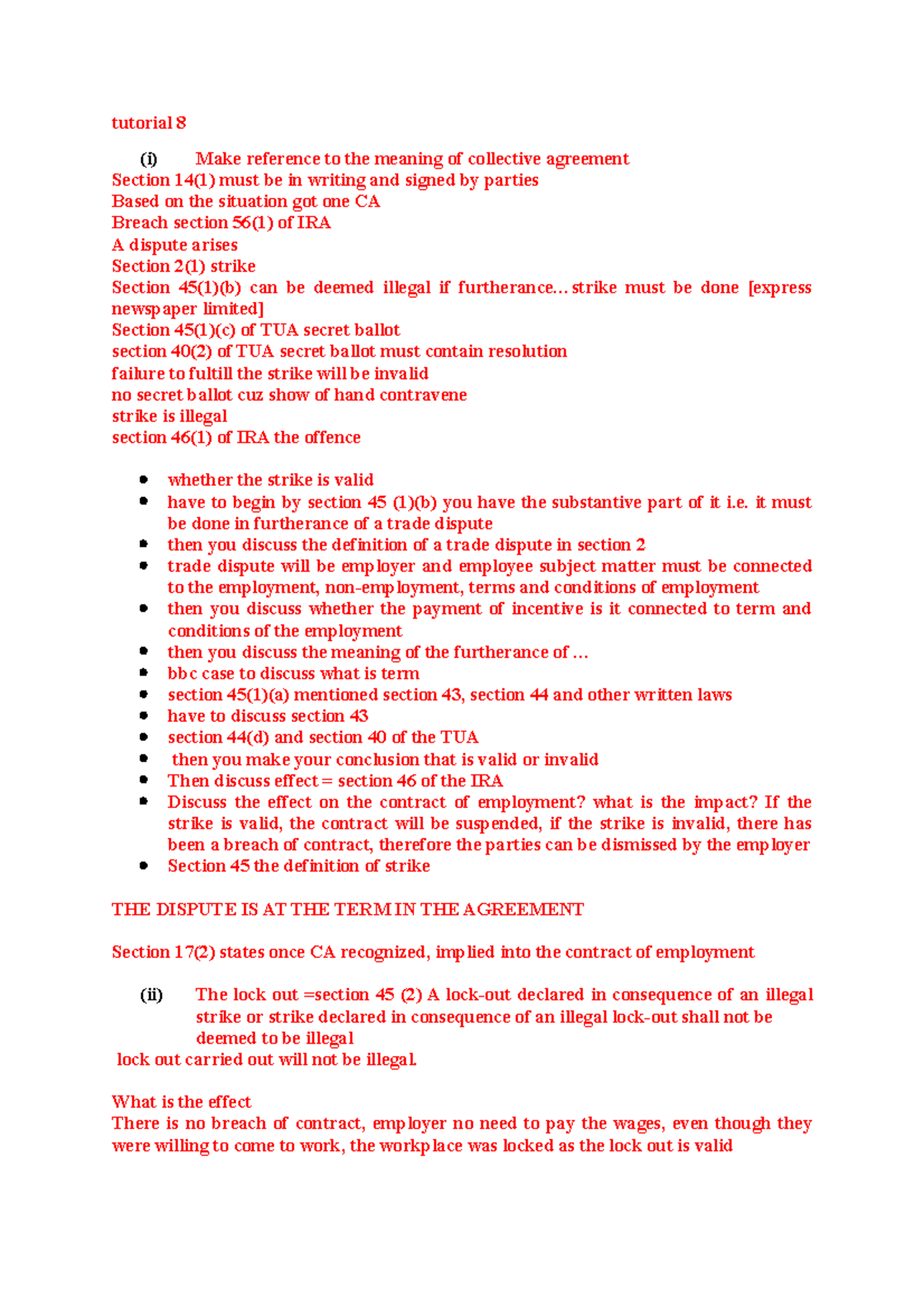 Tutorial 8 industrial action, strike, picket tutorial 8 (i) Make