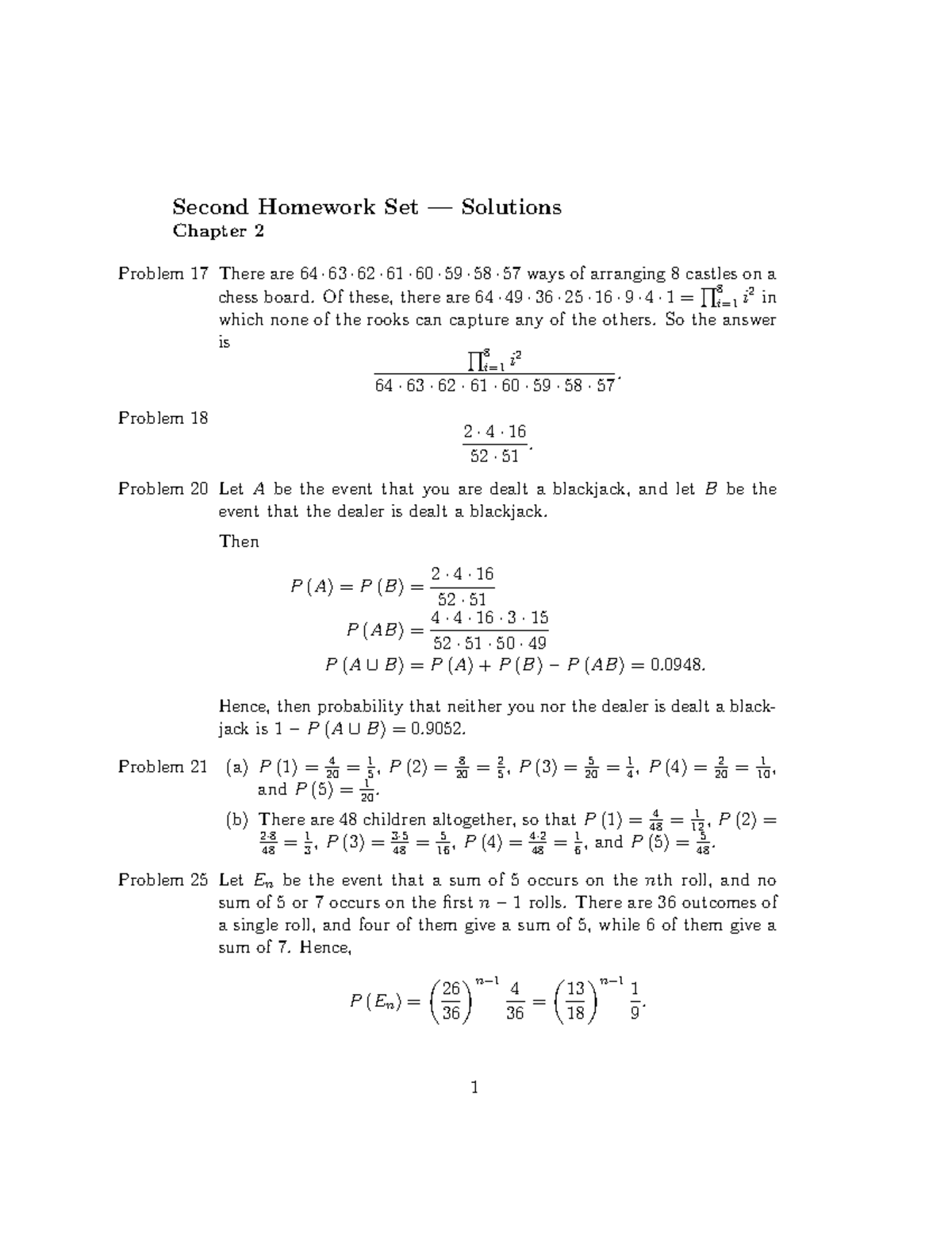 MATH 461 HW 2 Solutions - Second Homework Set — Solutions Chapter 2 ...