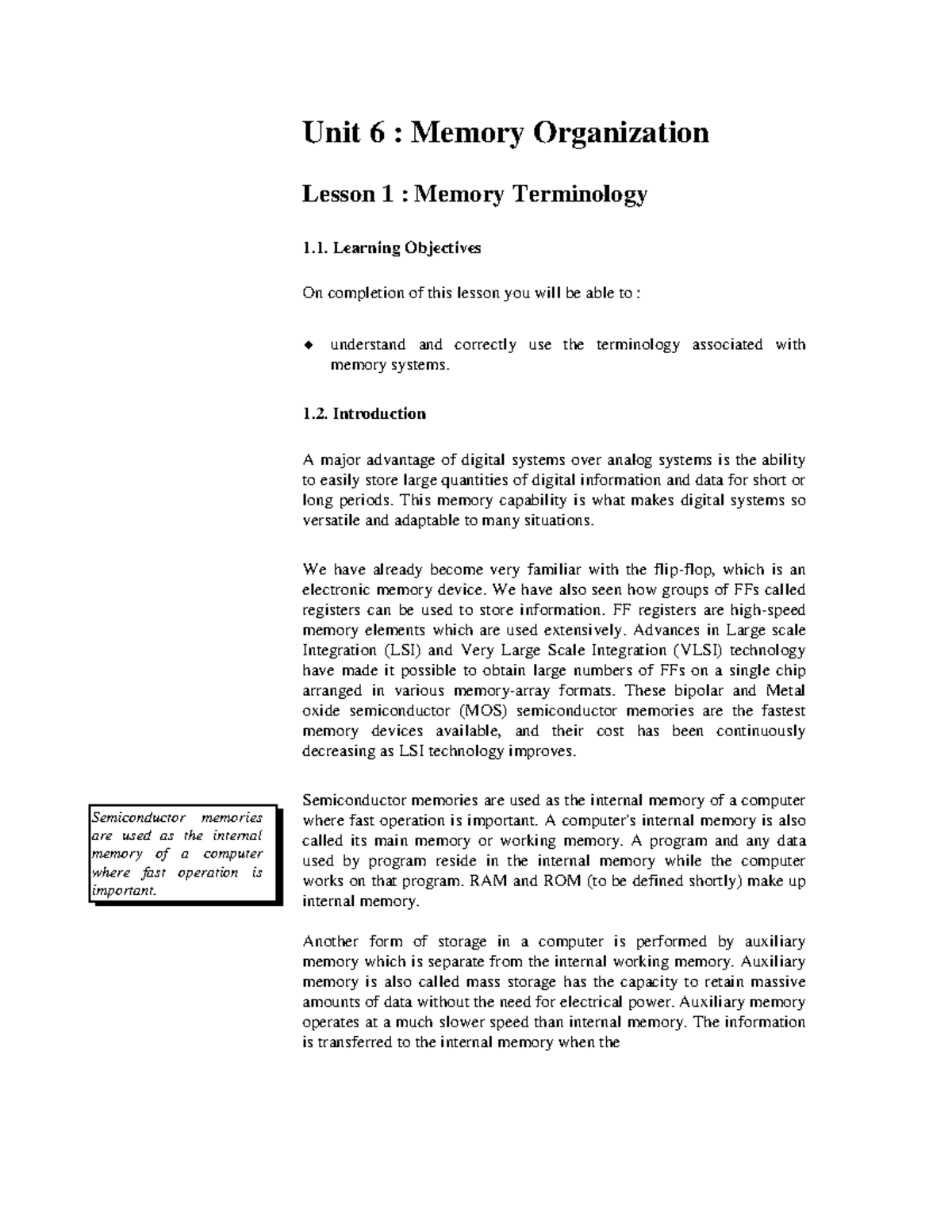 Unit-06 - Hii - Unit 6 : Memory Organization Lesson 1 : Memory ...