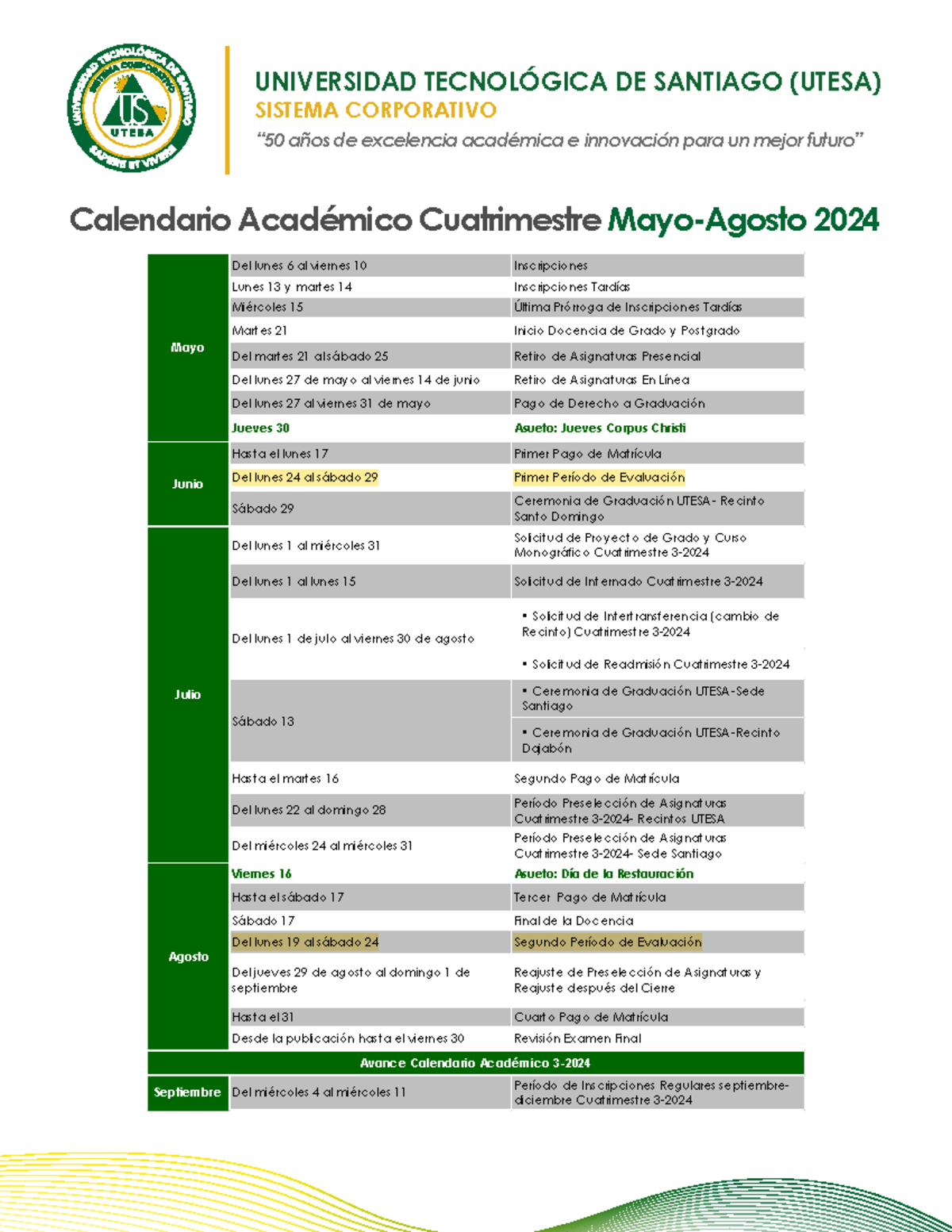Calendario académico uts 2024 2 5
