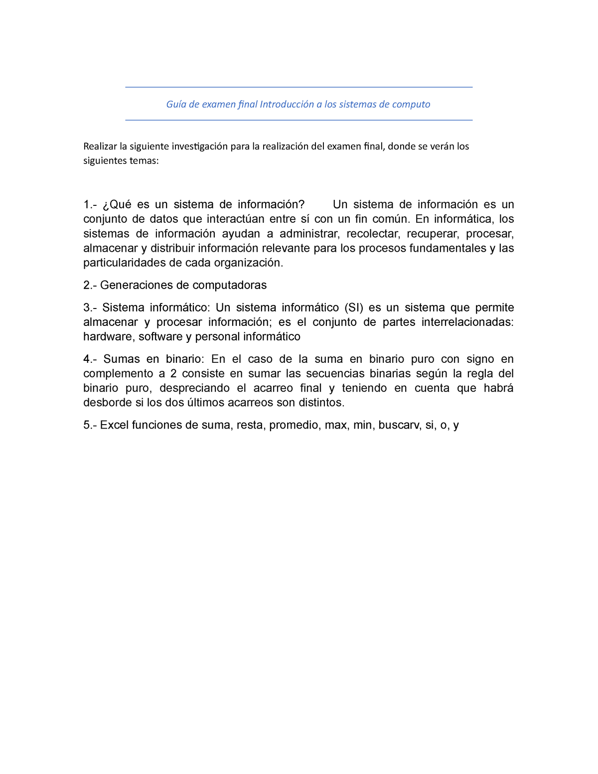 Guía De Examen Final Introducción A Los Sistemas De Computo Guía De Examen Final Introducción