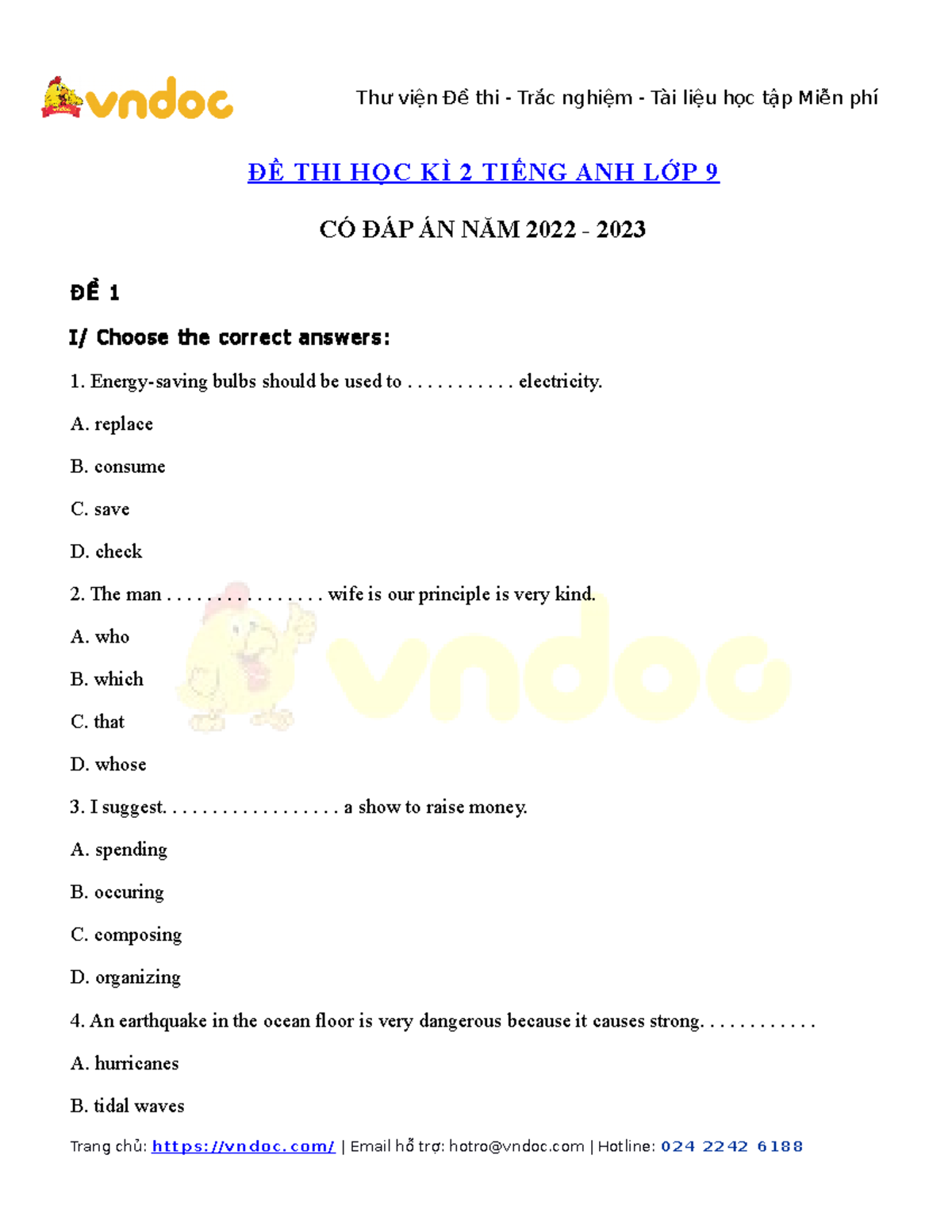 30 de thi hoc ky 2 mon tieng anh lop 9 co dap an 2023 - ĐỀ THI HỌC KÌ 2 ...