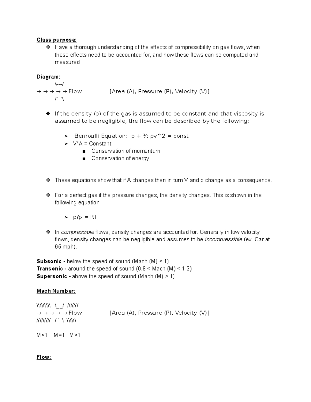 Compressible Fluid Mechanics From Start of Class to Midterm - Class ...