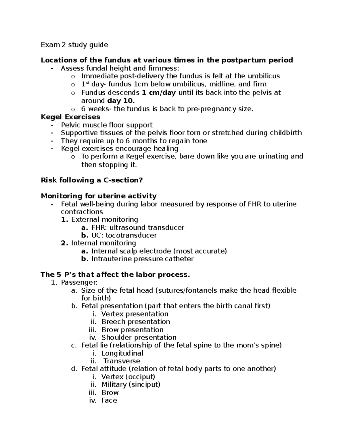 OB Test 2 Study Guide - Lecture Notes - Exam 2 Study Guide Locations Of ...