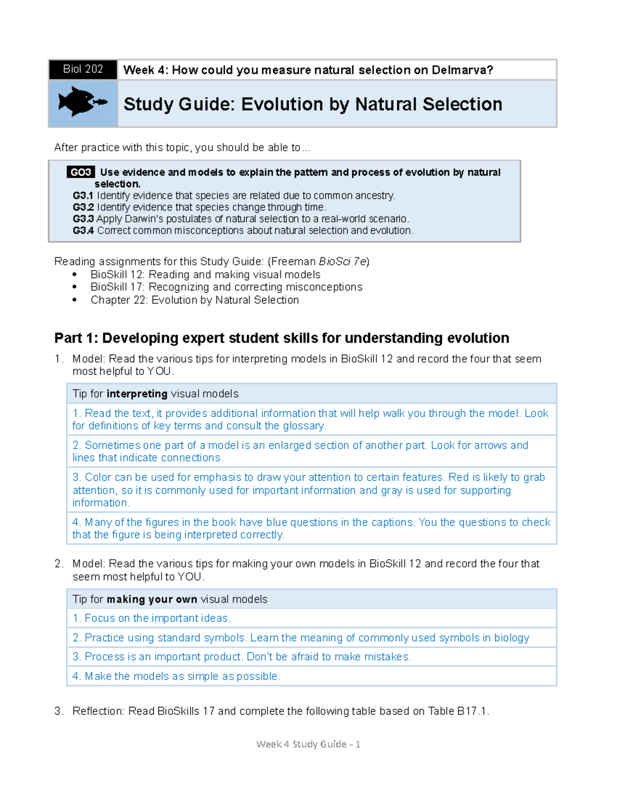 202 Week 04 SG Natural Selection Biol 202 Week 4 How could you