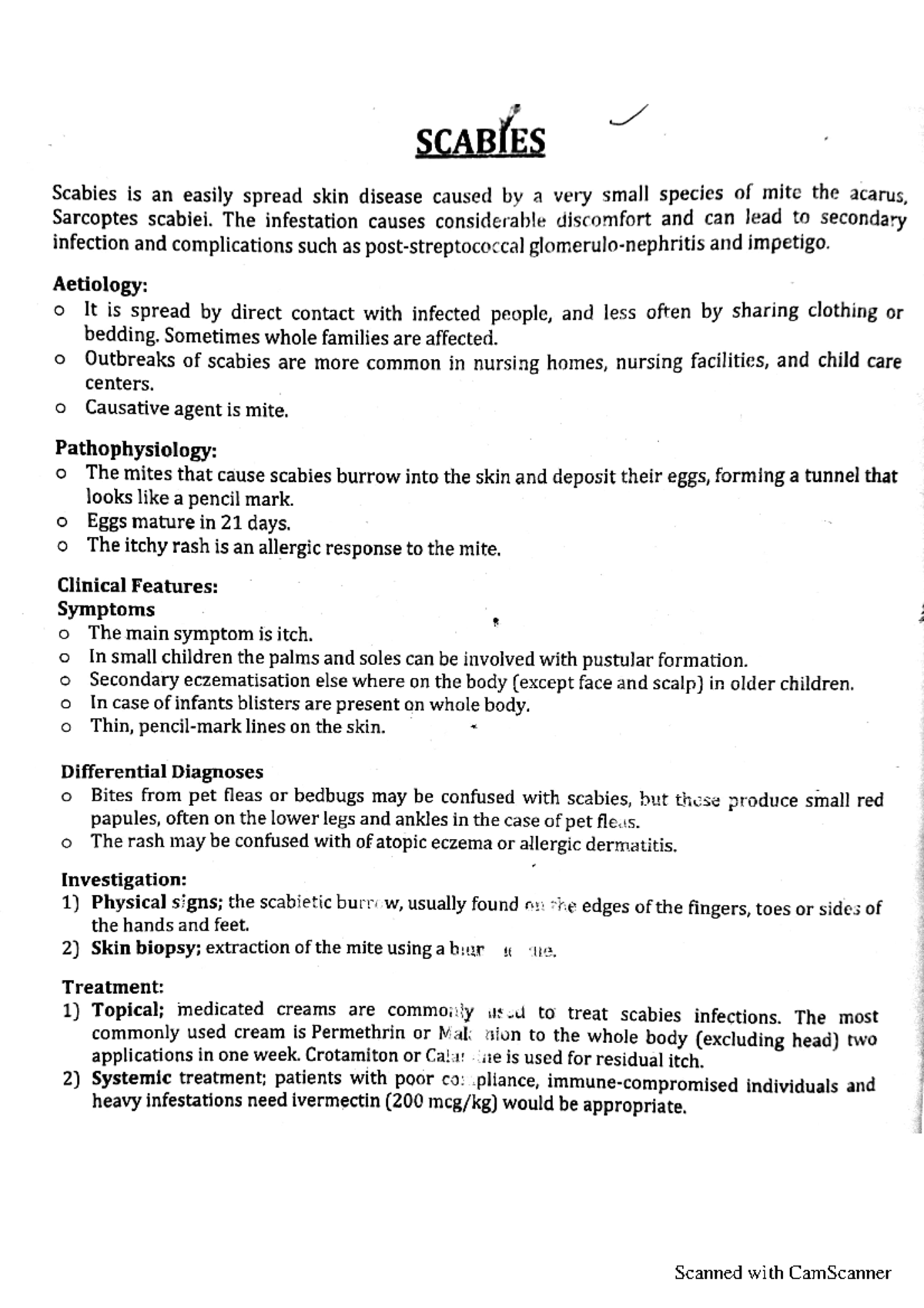 Scabies - Good notes - operating system - Scanned with CamScanner - Studocu