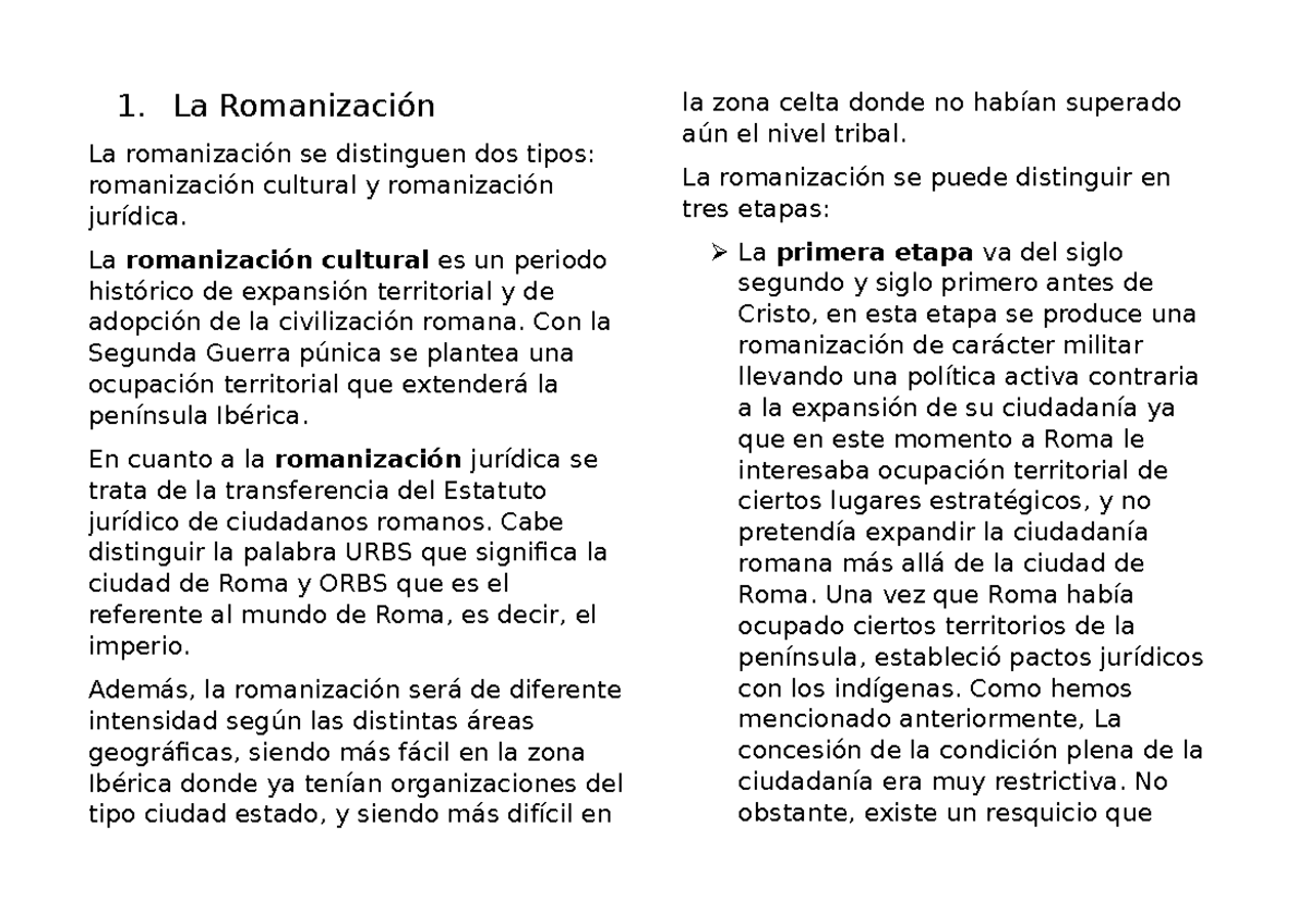 Apuntes Historia 1 La Romanización La Romanización Se Distinguen Dos Tipos Romanización 6318