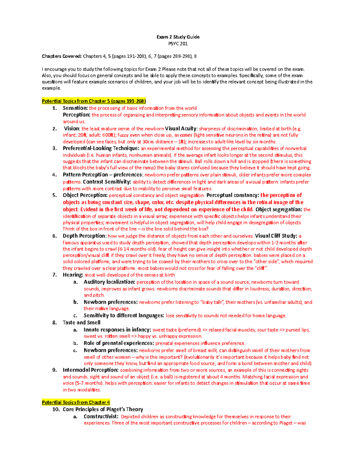 Child Psychology ~ Exam 2 Study Guide - Exam 2 Study Guide PSYC 201 ...