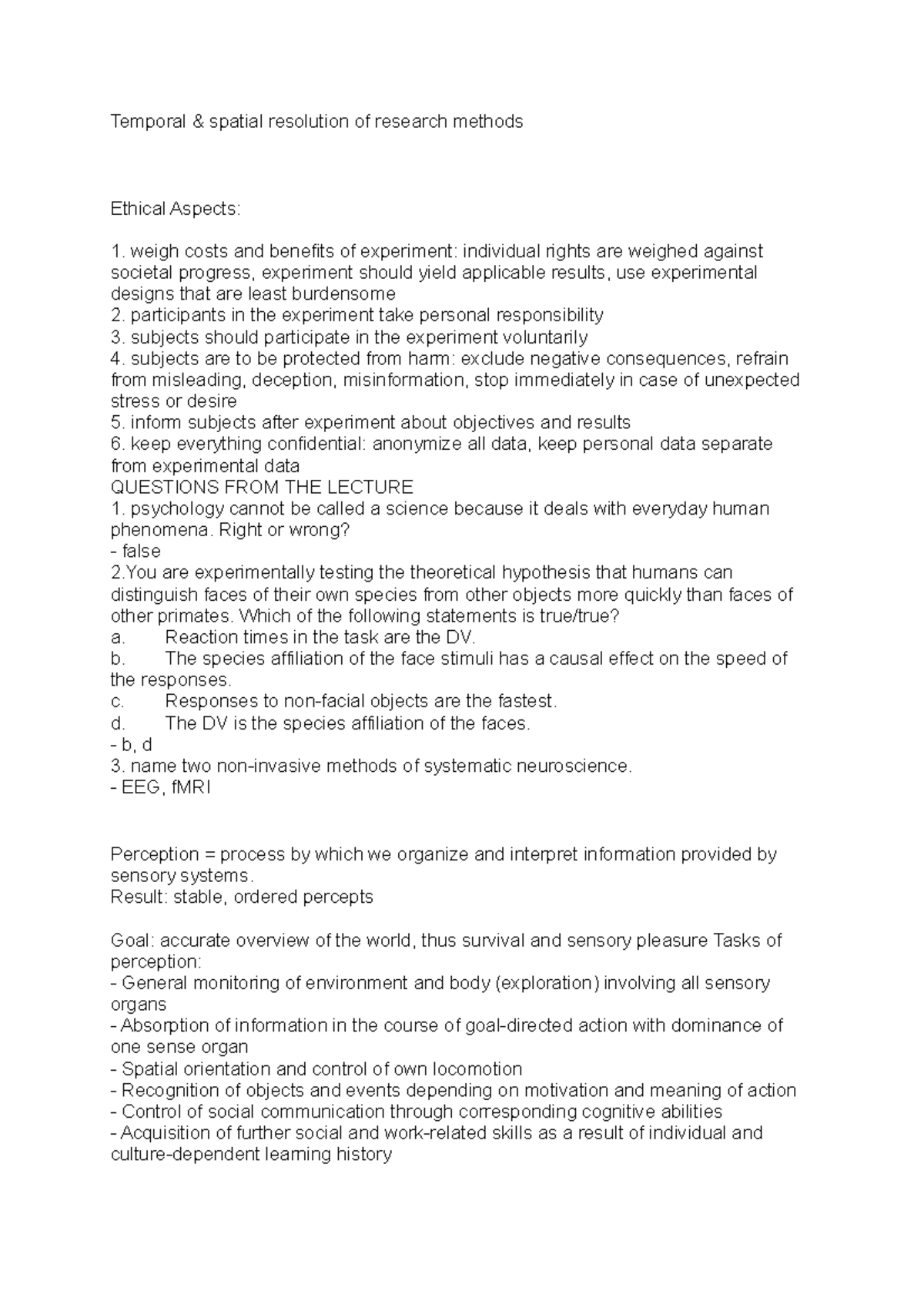 Temporal - Cognitive Psychology - Temporal & Spatial Resolution Of 