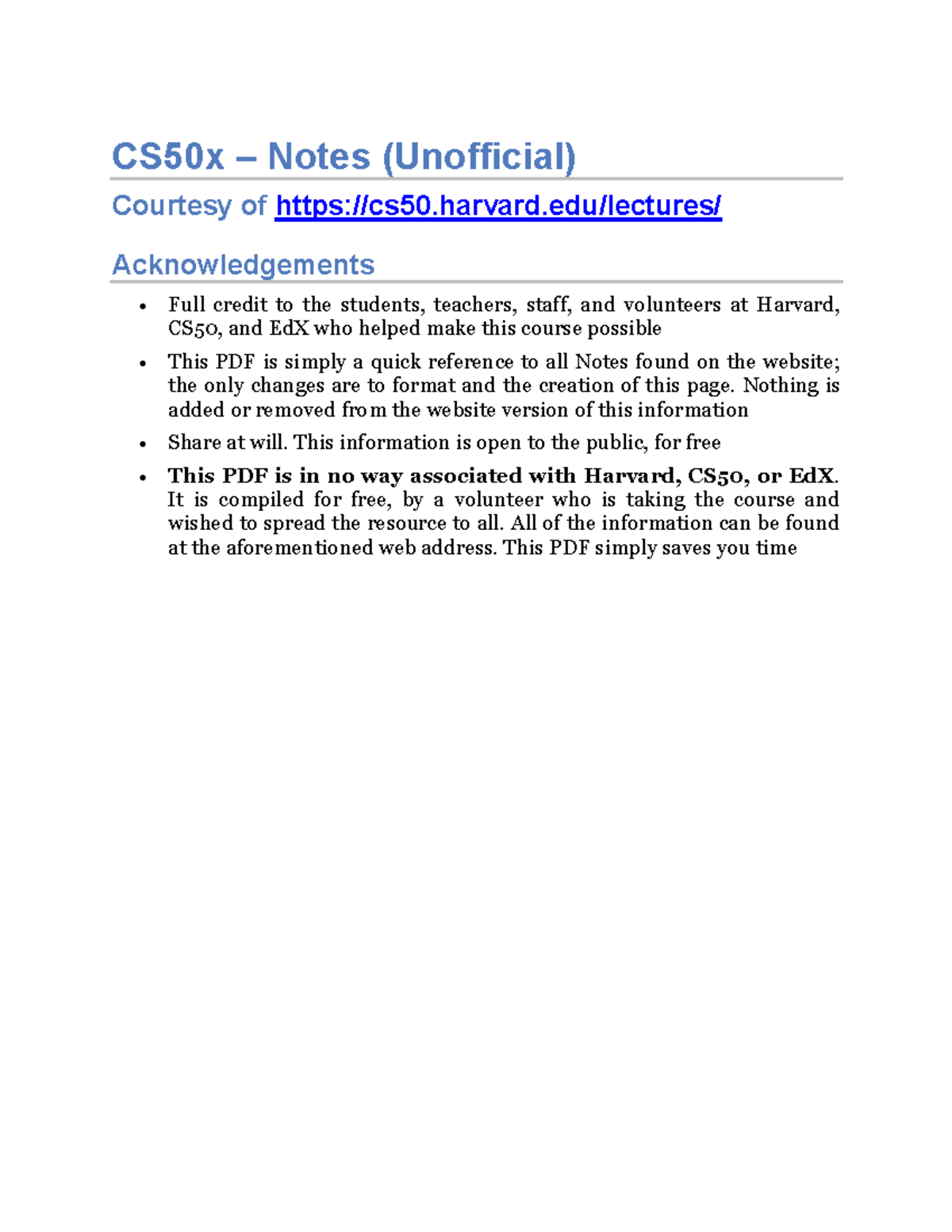 323187953 cs50 notes all weeks - CS 50 - Harvard - Studocu