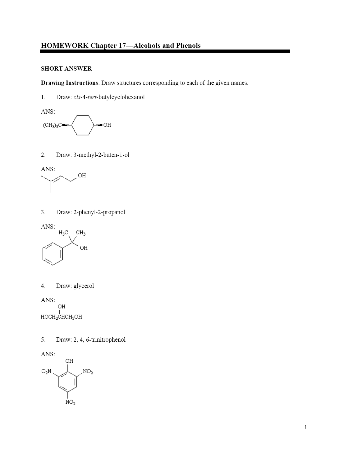 organic chemistry chapter 5 homework answers