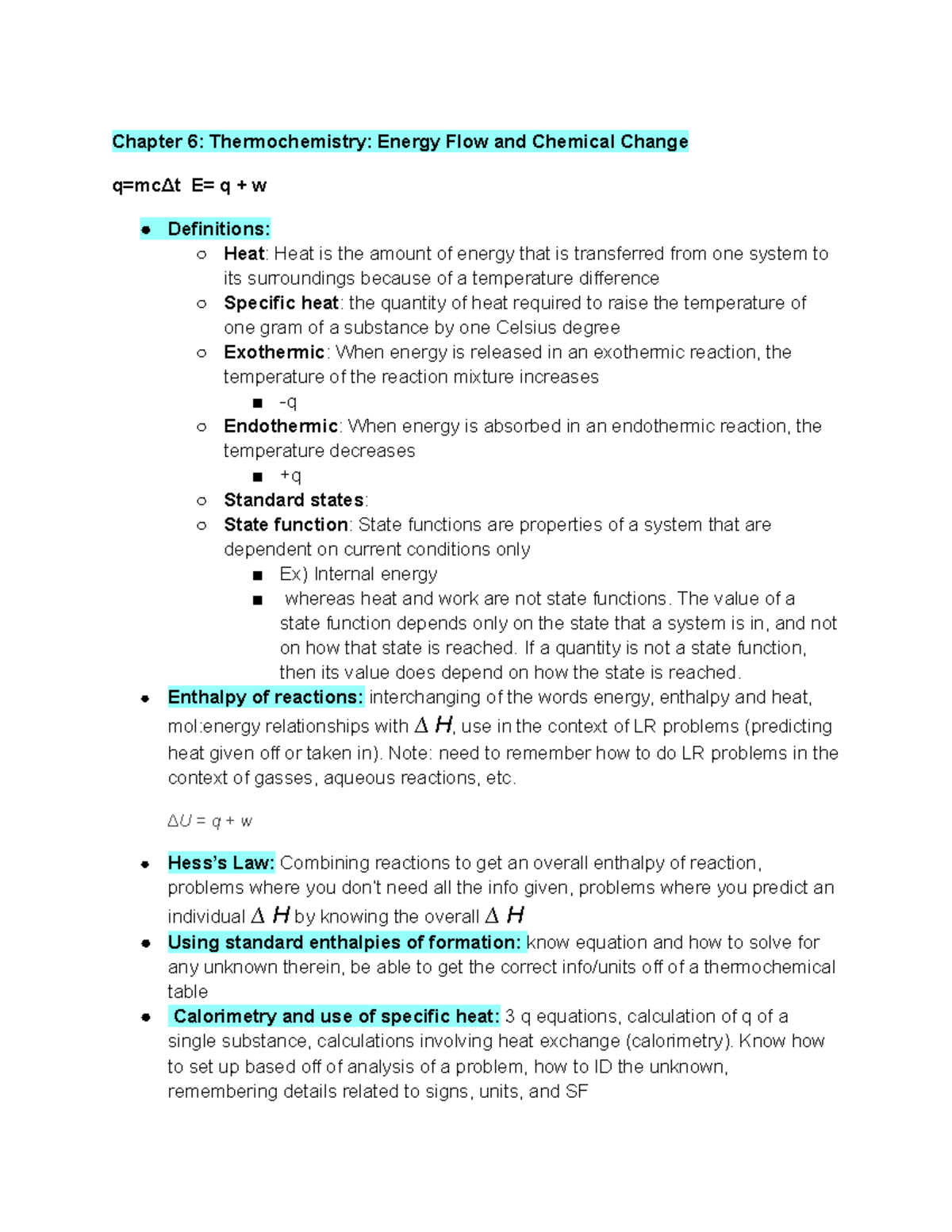 Chapter 6 CHEM EXAM - Chapter 6: Thermochemistry: Energy Flow And ...