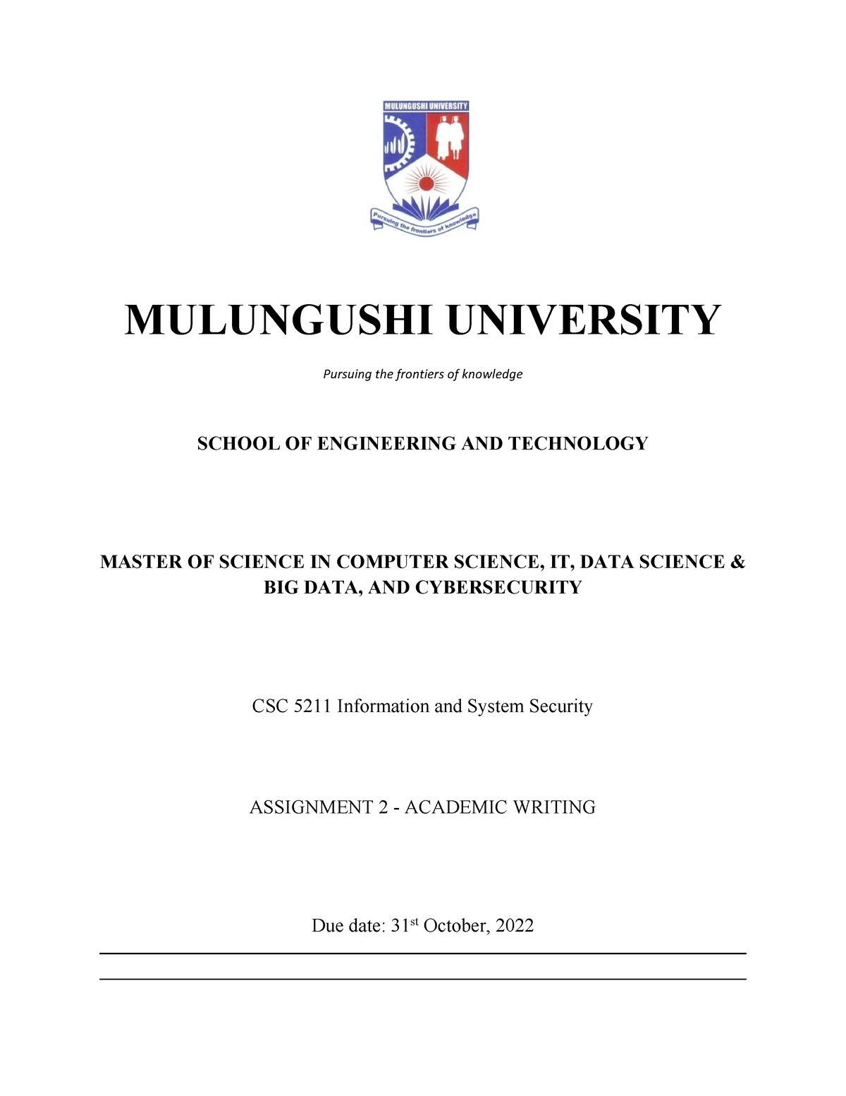 mulungushi university assignment cover page