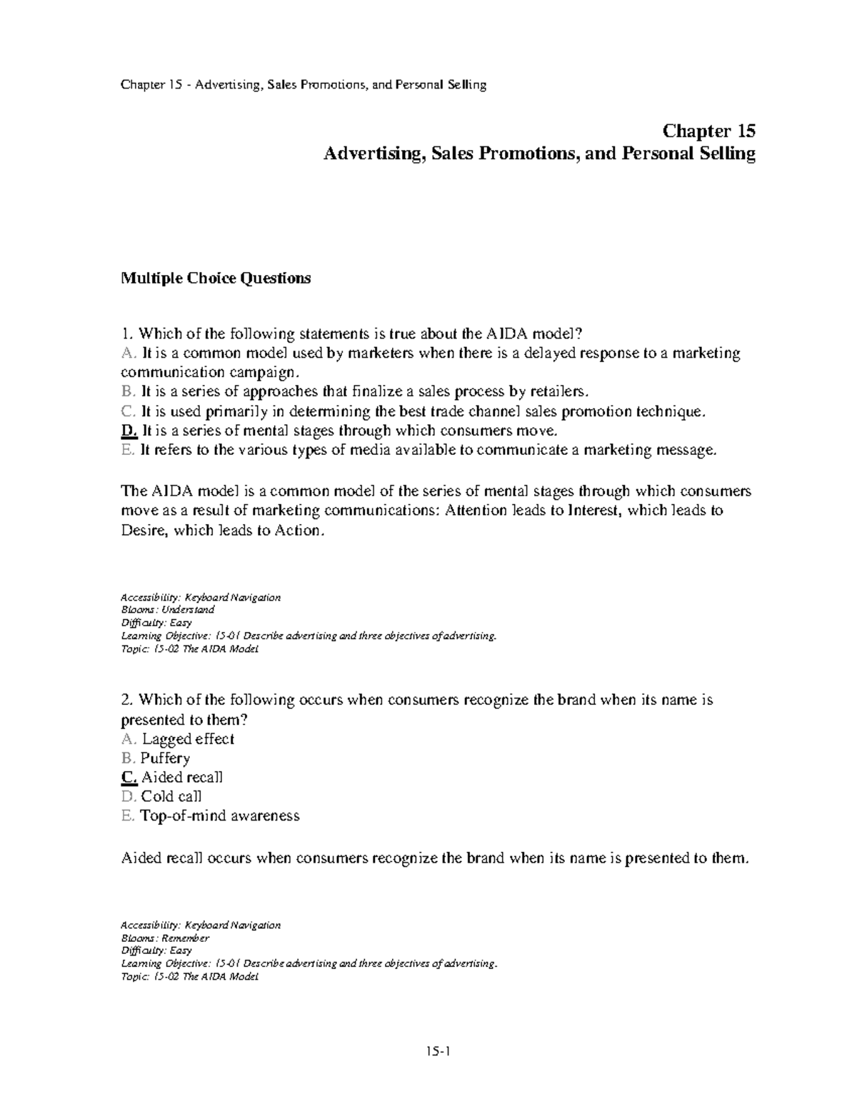 Chap015 - Practice Test bank for Commerce 2MA3 Quiz/Test - Chapter 15 ...