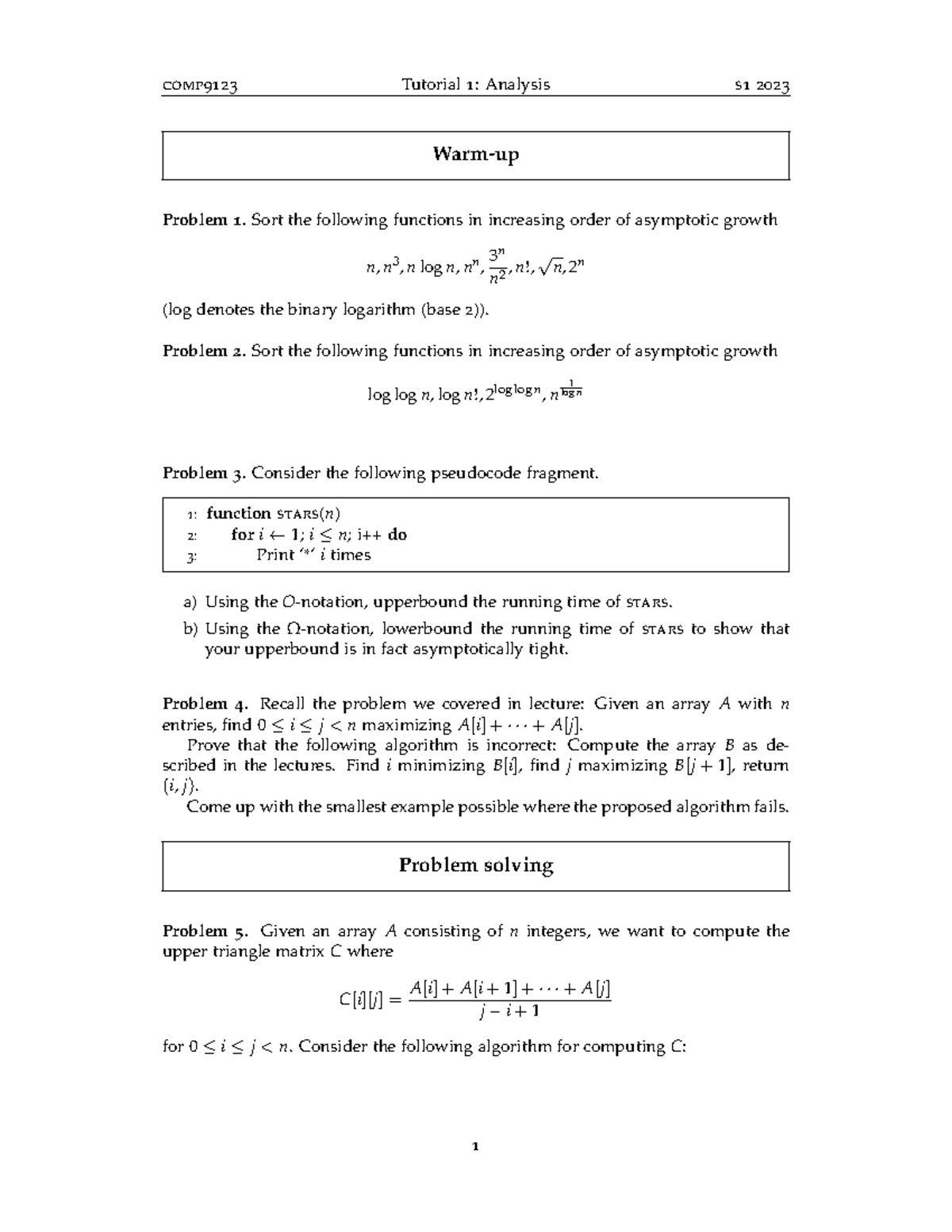 Week 2 Tutorial-analysis - comp9123 Tutorial 1 : Analysis s1 2023 Warm ...