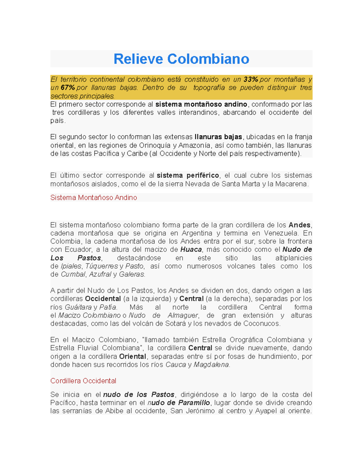 Relieve Cordilleras Y Llanuras Colombia Relieve Colombiano El
