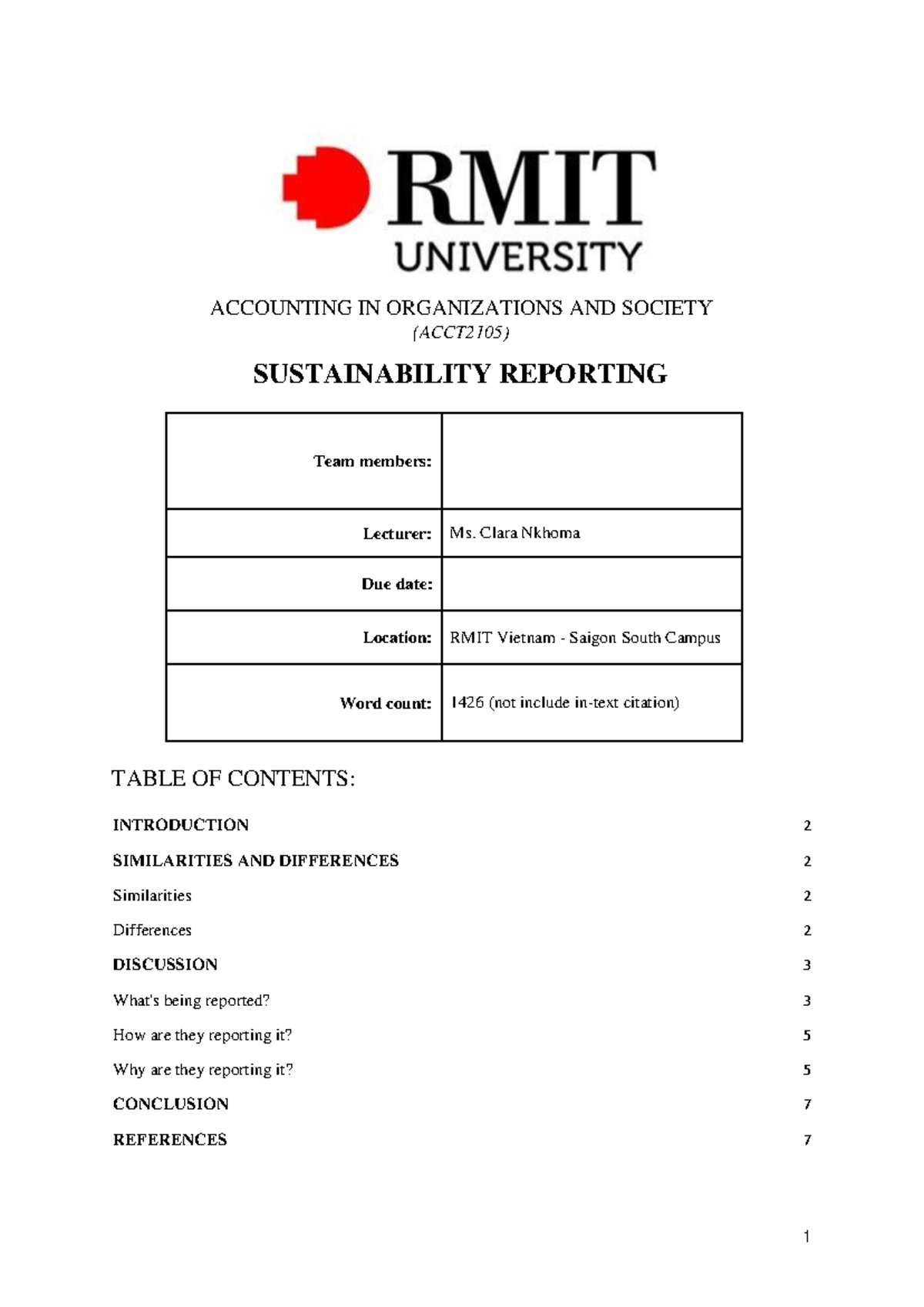 Sustainability Report AOS SG ACCOUNTING IN ORGANIZATIONS AND SOCIETY