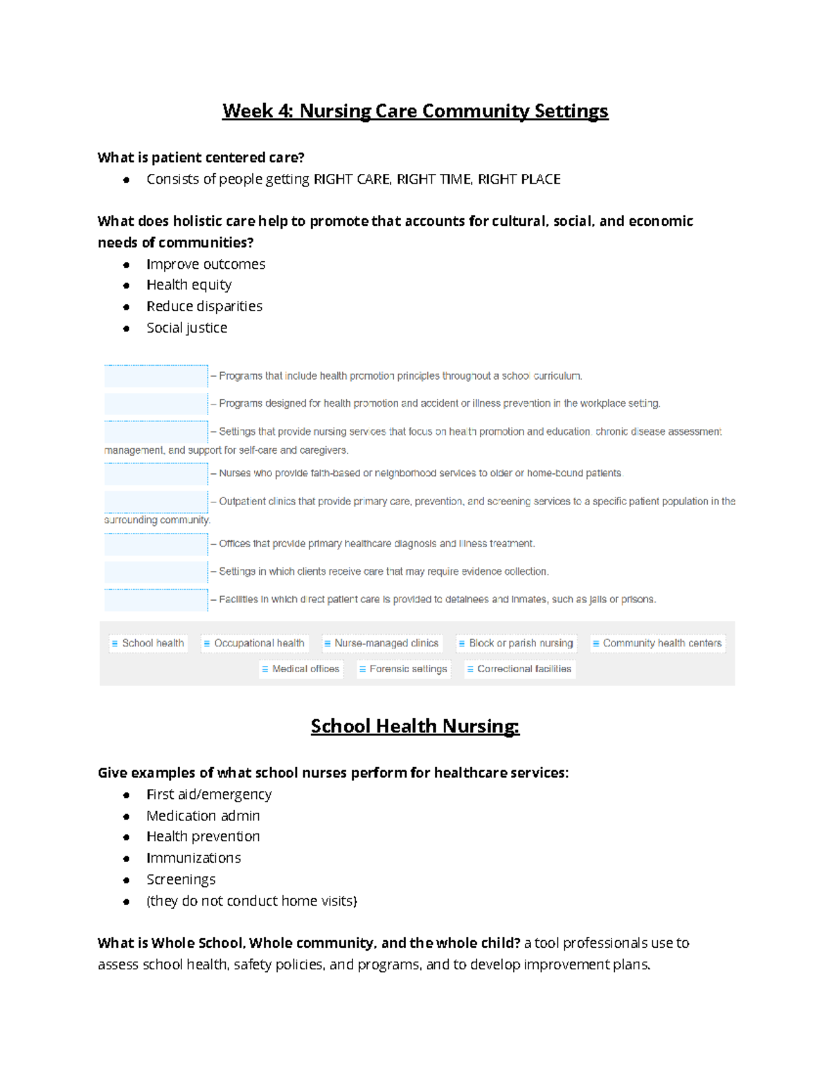 Edapt Week 4-7 Notes Exam 2 - Week 4: Nursing Care Community Settings ...