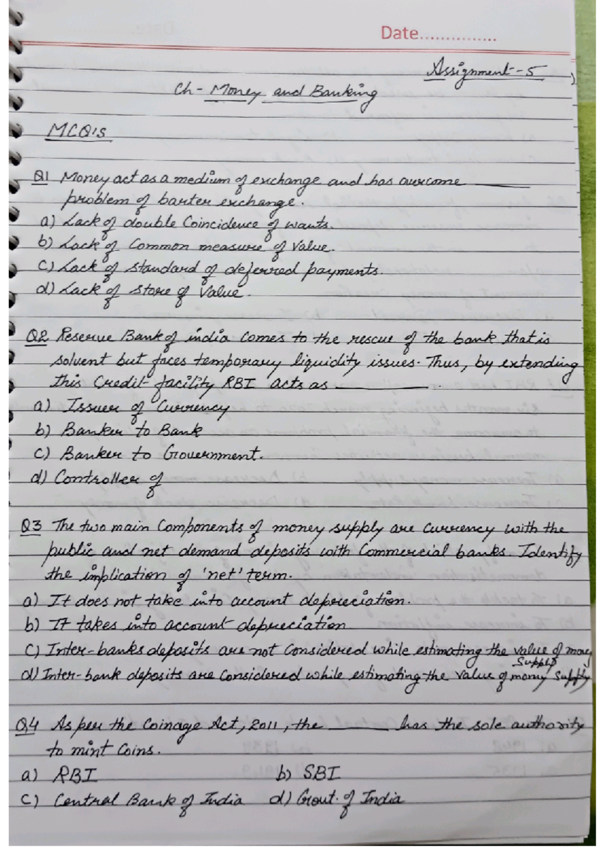 Assignment (Money and Banking) - BBA - Studocu