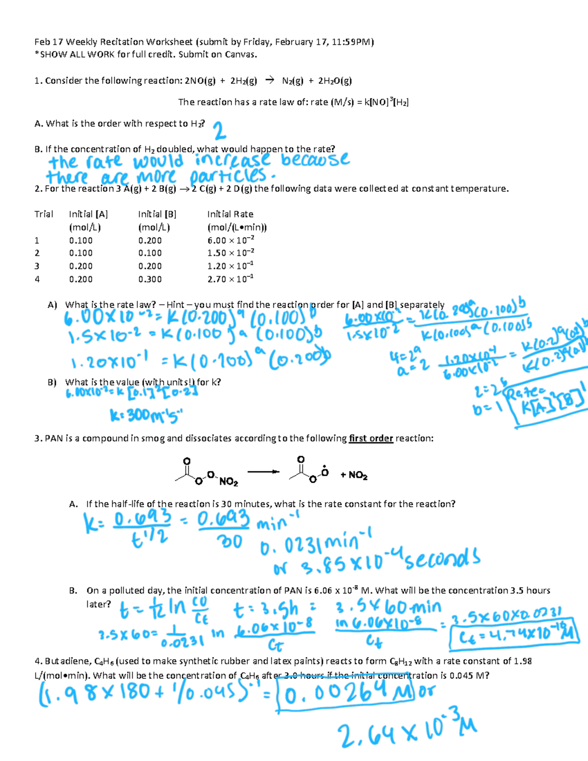 Feb 17 Weekly Recitation Worksheet - Submit on Canvas. Consider the ...