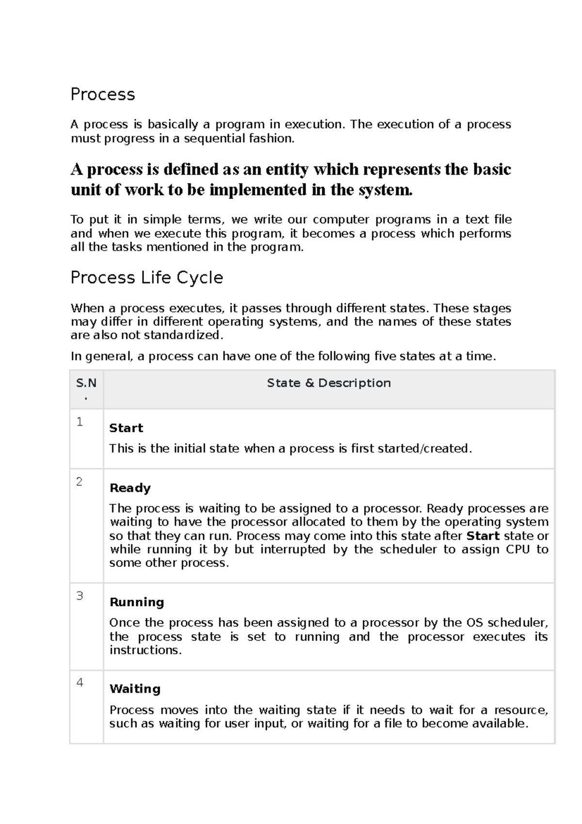 OS 2nd unit notes - important - Process A process is basically a ...