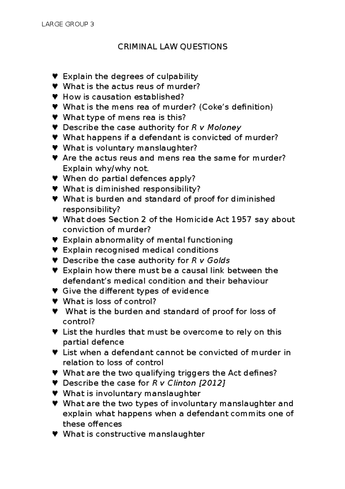 Large Group 3 Questions - LARGE GROUP 3 CRIMINAL LAW QUESTIONS Explain ...