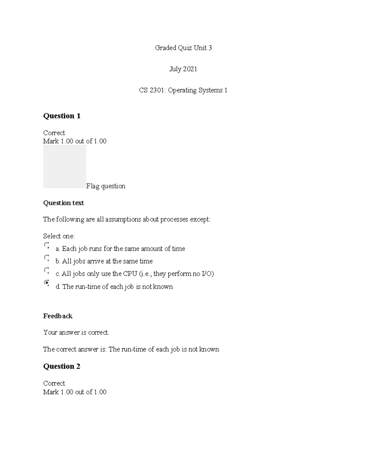 CS 2301 Graded Quiz Unit 3- Graded Quiz For CS2302 - Graded Quiz Unit 3 ...