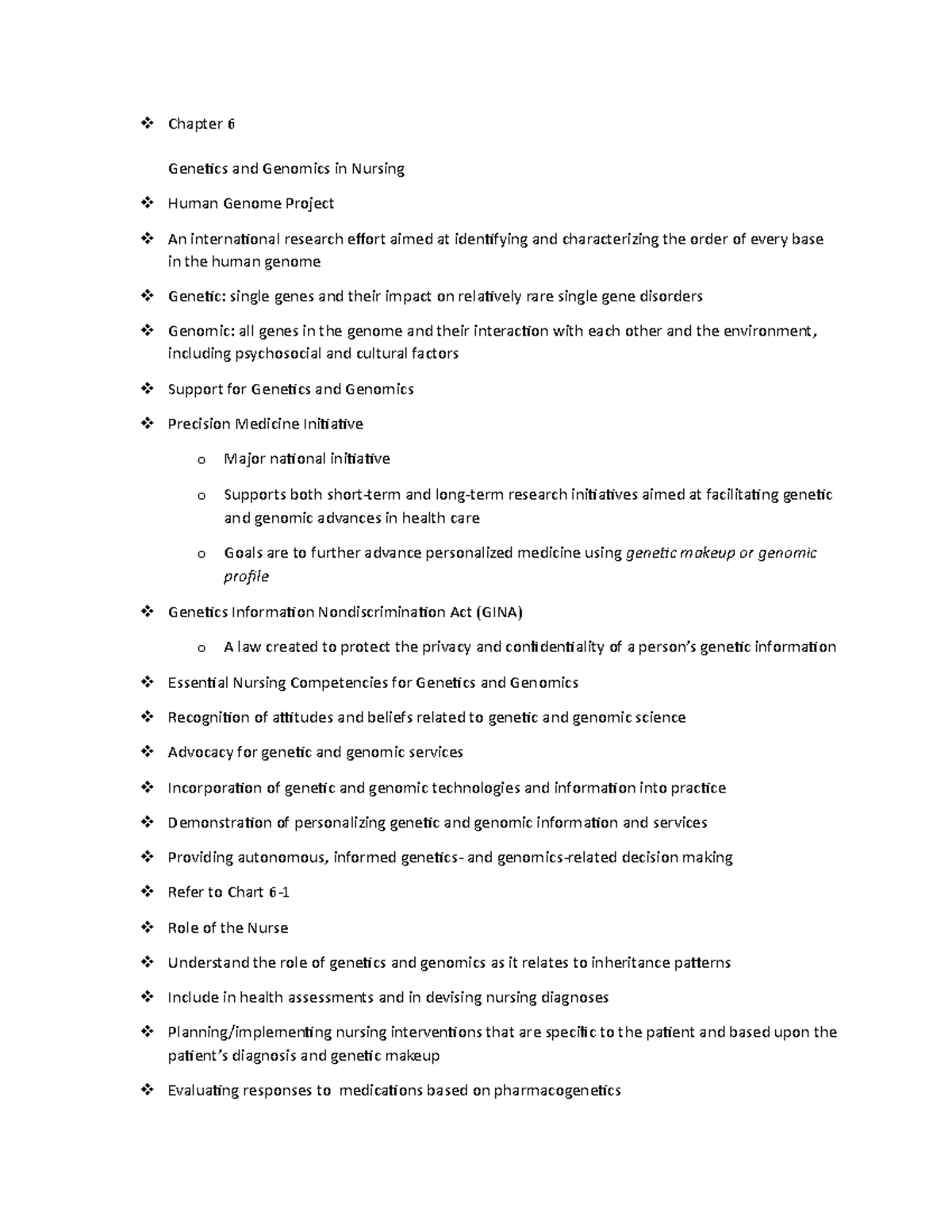 Chapter 6 - notes - Chapter 6 Genetics and Genomics in Nursing Human ...