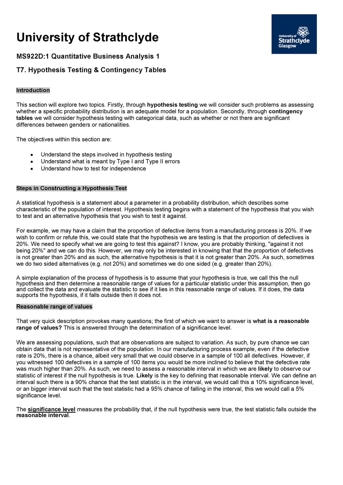 hypothesis testing mba notes