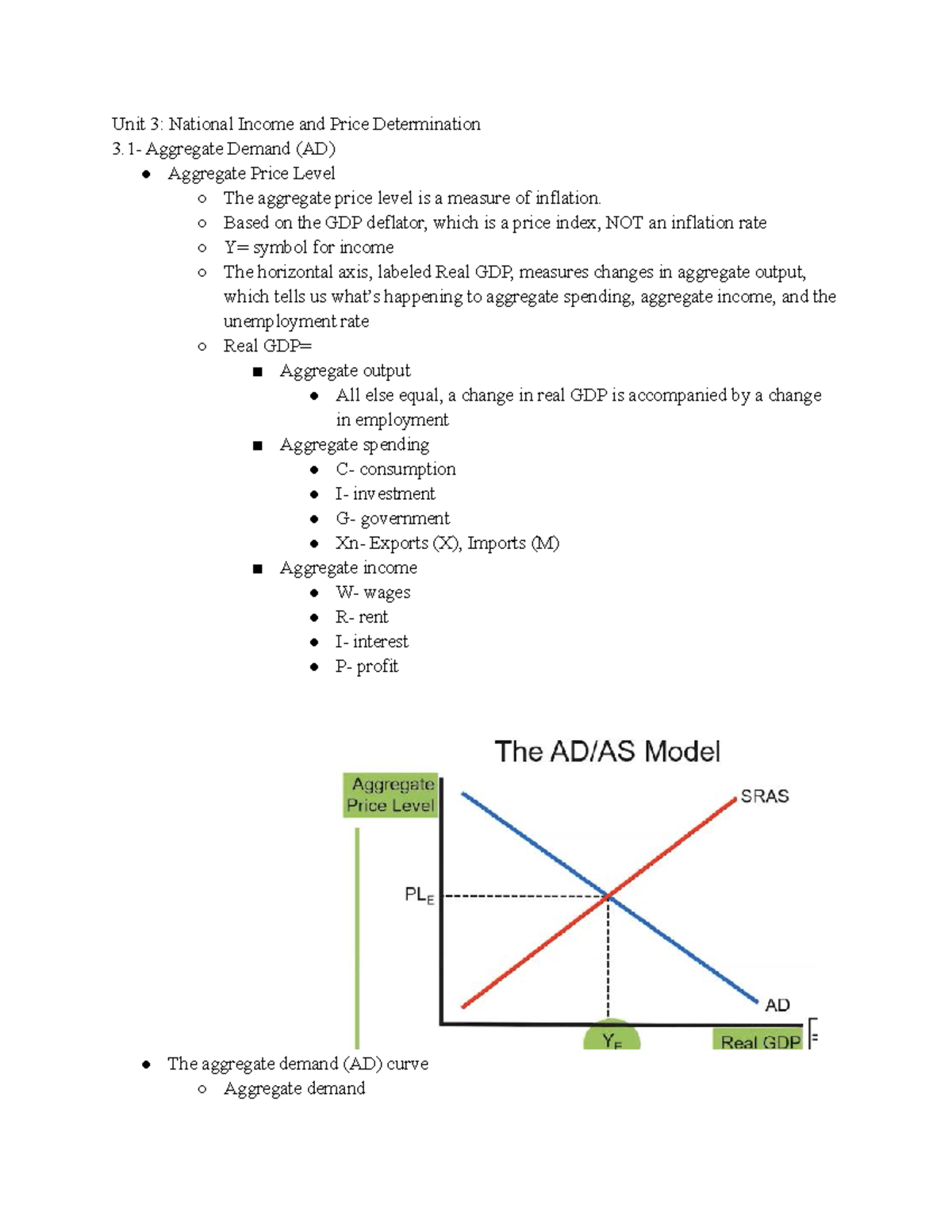 AP Macro Unit 3 Review lecture notes Unit 3 National and