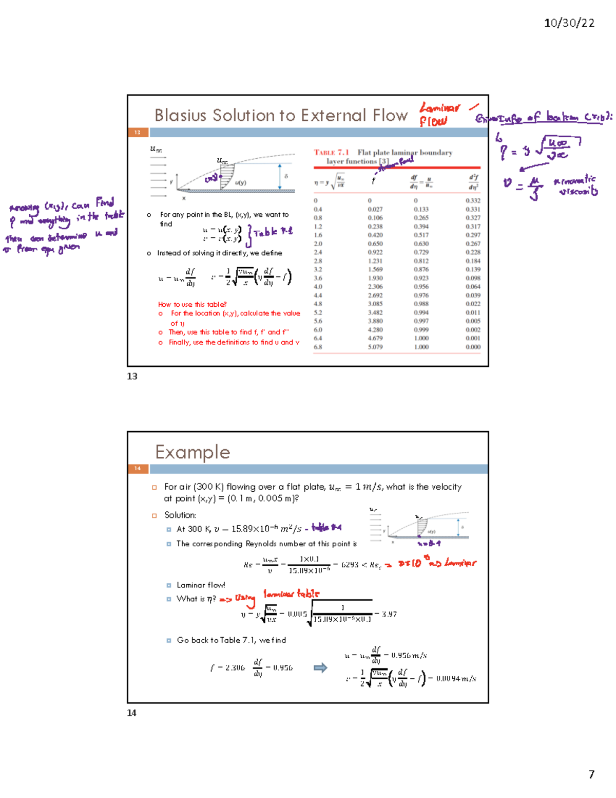 Pt3 Lecture 19 External Flow Part 1 - 10/30/ 7 Blasius Solution to ...